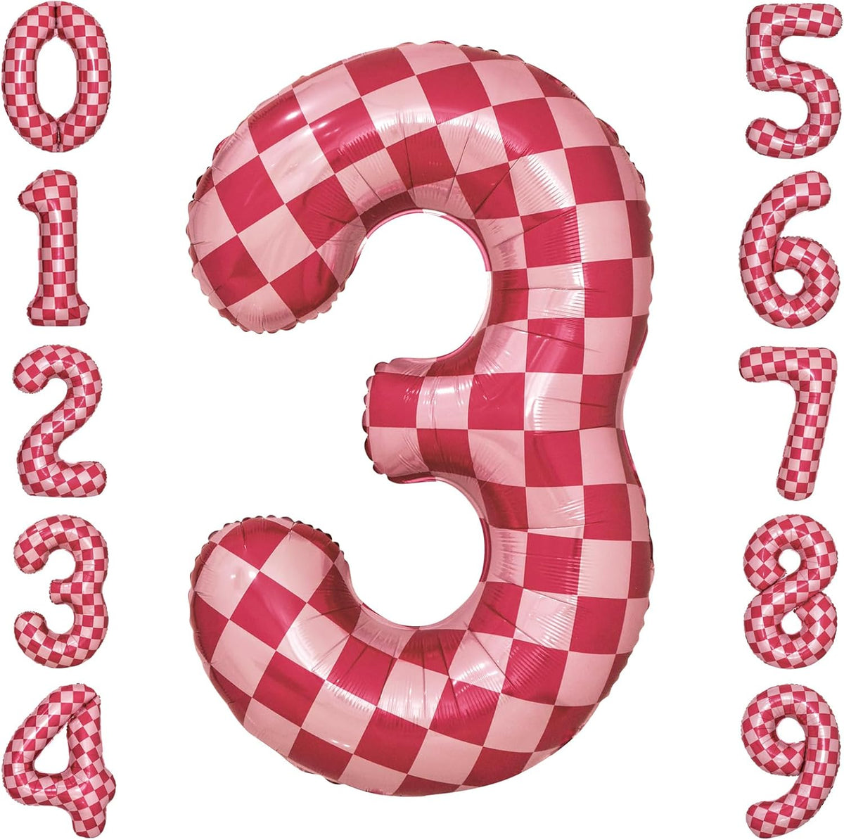 40 Inch Pink Checkered 3 Balloon Large Hot Pink Number Balloons for Girls 3rd Birthday Decorations