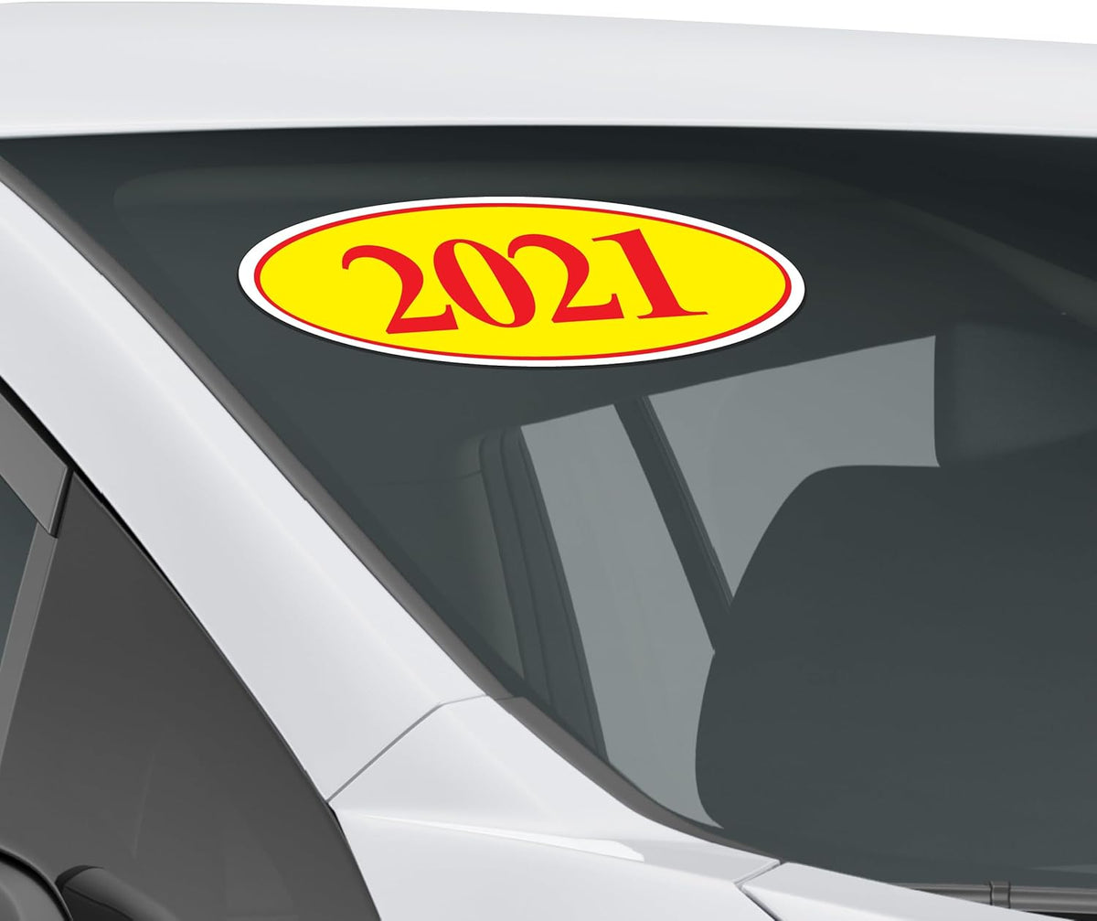 EZ-Line Oval Model Windshield Year Stickers for Car Windows Red and Yellow Large Vinyl Dealership