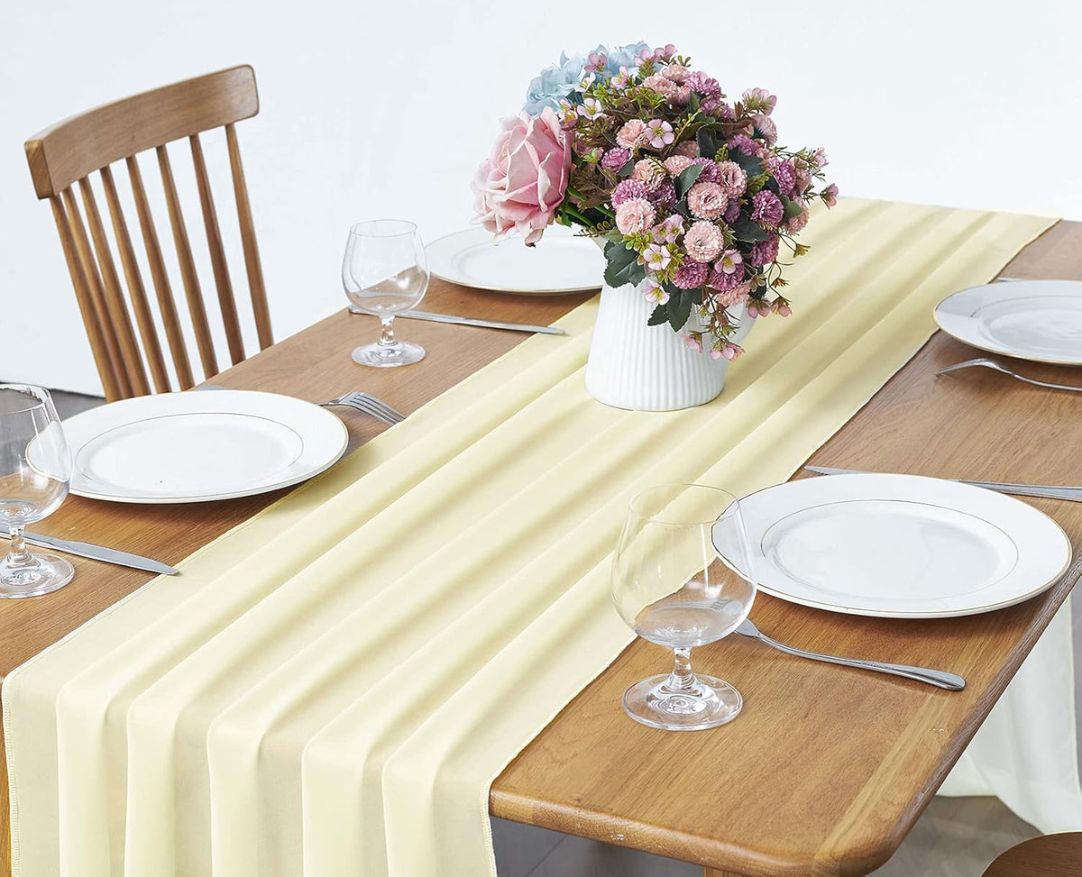 5 Pack 10Ft Light Yellow Chiffon Table Runner Sheer 29x120 Inch for Romantic Wedding Decor Bridal &