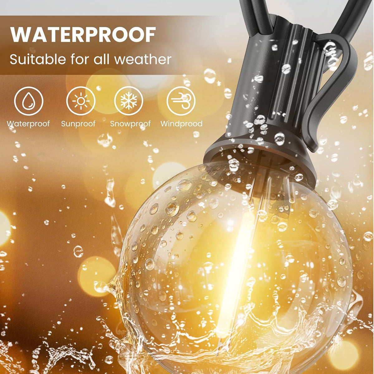 RTTY Outdoor String Lights 100ft, G40 Led Patio Globe Lights with 52pcs Bulbs,Shatterproof