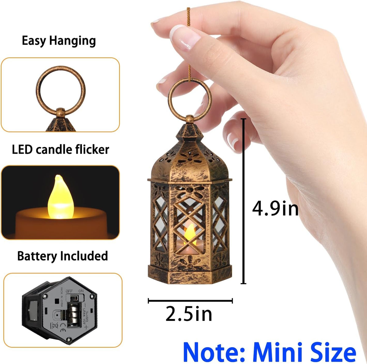 LLQ Mini Lantern for Centerpieces, (8Pack-5Inch) Vintage Lanterns Decorative, Small Hanging Lantern