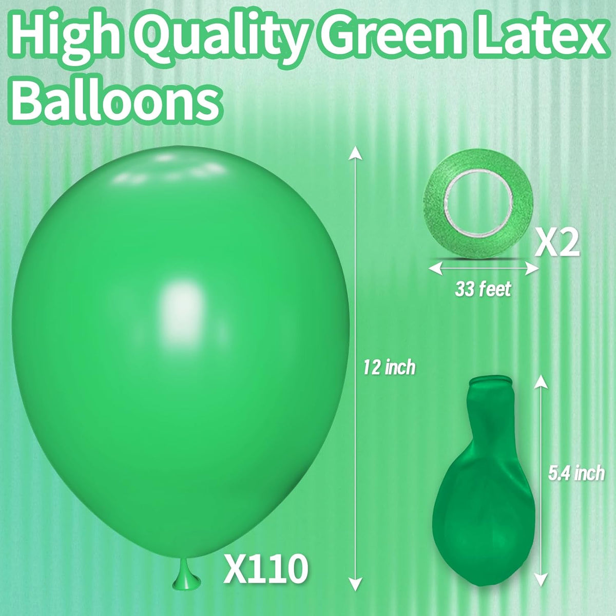 KAWKALSH Green Balloon 12 Inch, 110pcs Latex Party Balloons Helium Bright Color for Birthday Baby