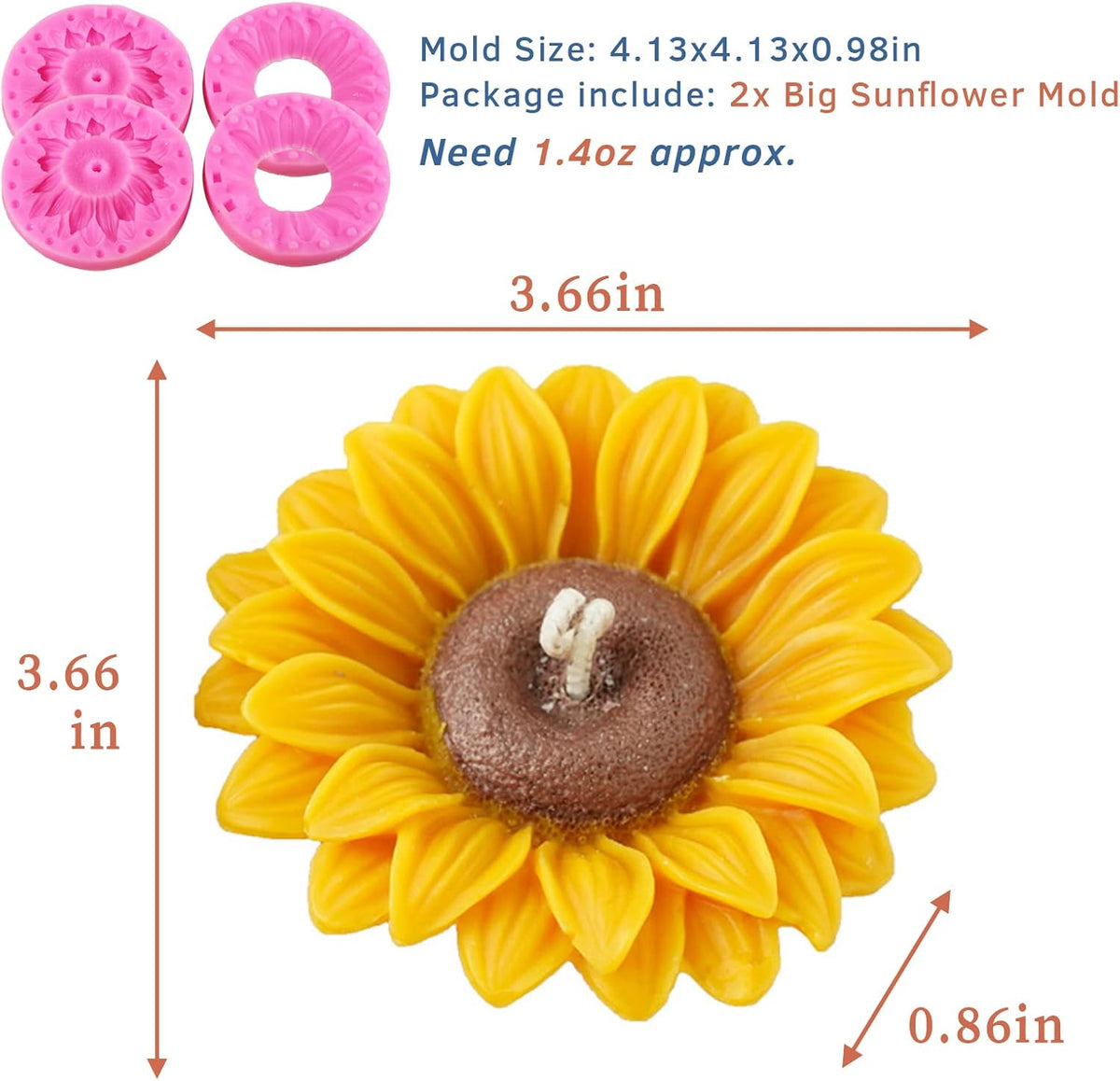 Wehous 2PCS Large Sunflower Silicone Molds, 3D Flower Silicone Molds for Chocolate Fondant Cake