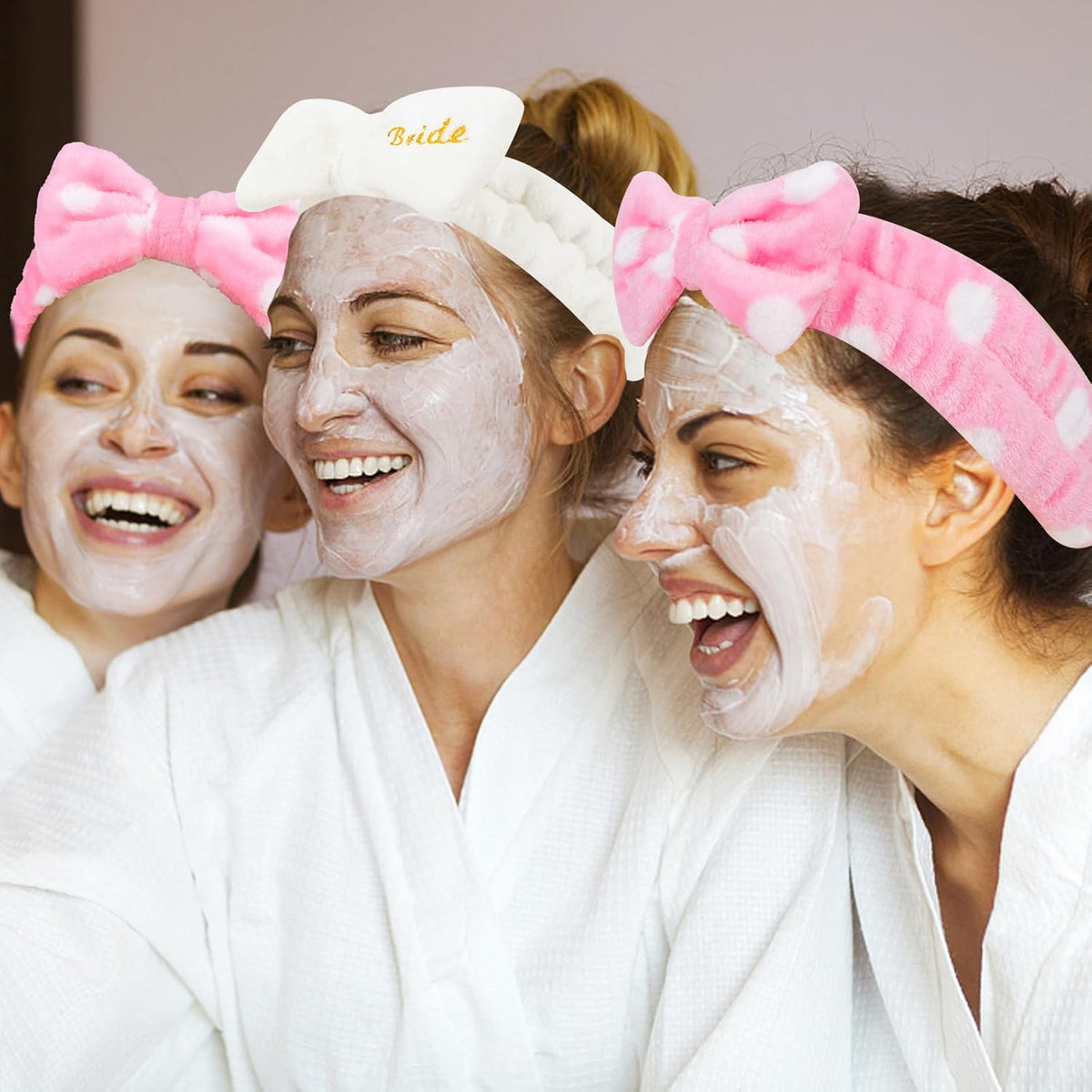 Semato Bachelorette Party Favor Set - Bride & Bridesmaid Spa Headbands with Cute Bows (1 Bride + 7