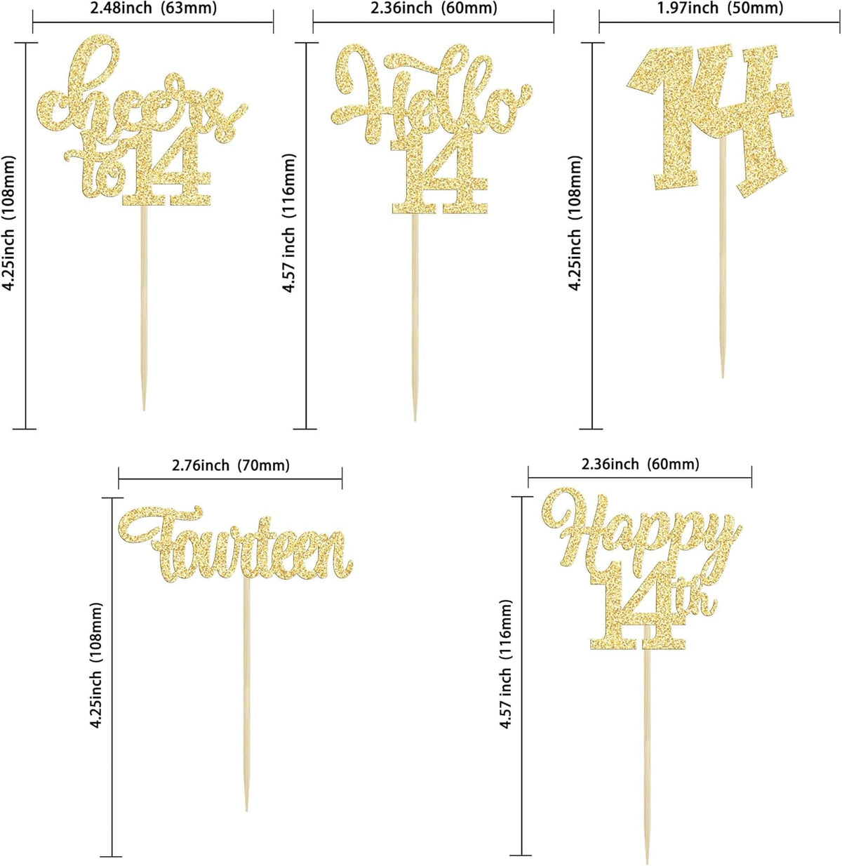 30Pcs 14th Birthday Cupcake Toppers Hello 14 Cupcake Picks Fourteen Cheers to 14 Years Old Cake