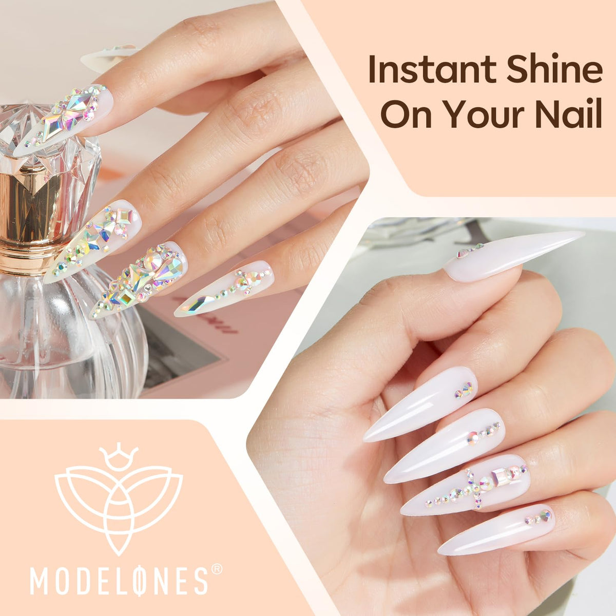 Modelones Manicure Tables Supports Growth 4-in-1 Rhinestone Glue - Super Strong for Press On Nails