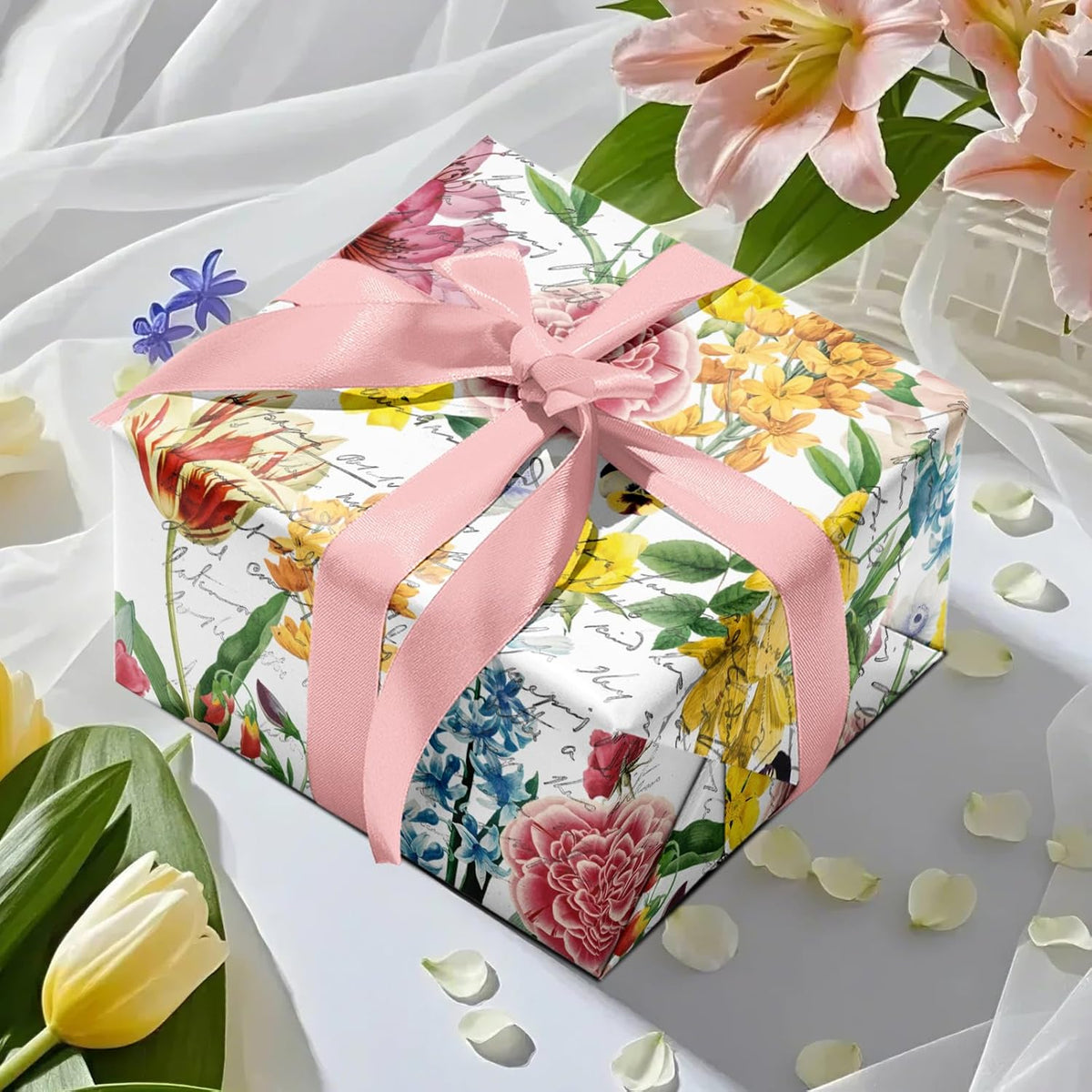 WRAPAHOLIC Floral Wrapping Paper Roll - Mini Roll - 17 Inch x 9.8 Feet - Garden Flower Wrapping