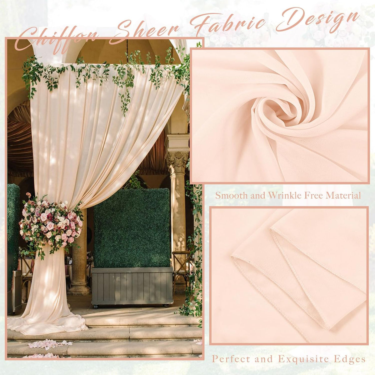 4 Panels 20Ft Length x 28" Width Light Peach Wedding Arch Draping Fabric Arch Drapes Chiffon Fabric