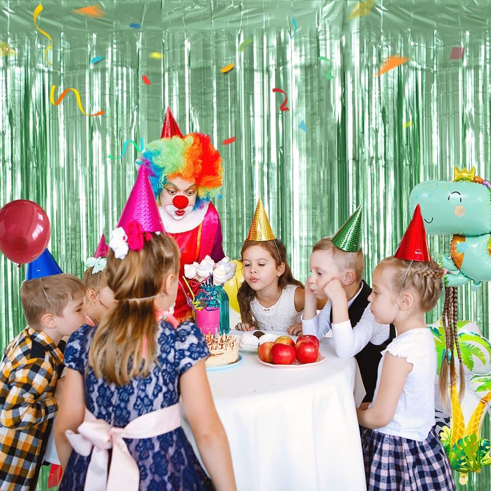 BEISHIDA 2 Pcs Light Green Door Streamers Tinsel Curtain Party Backdrop Fringe Foil Wall Background