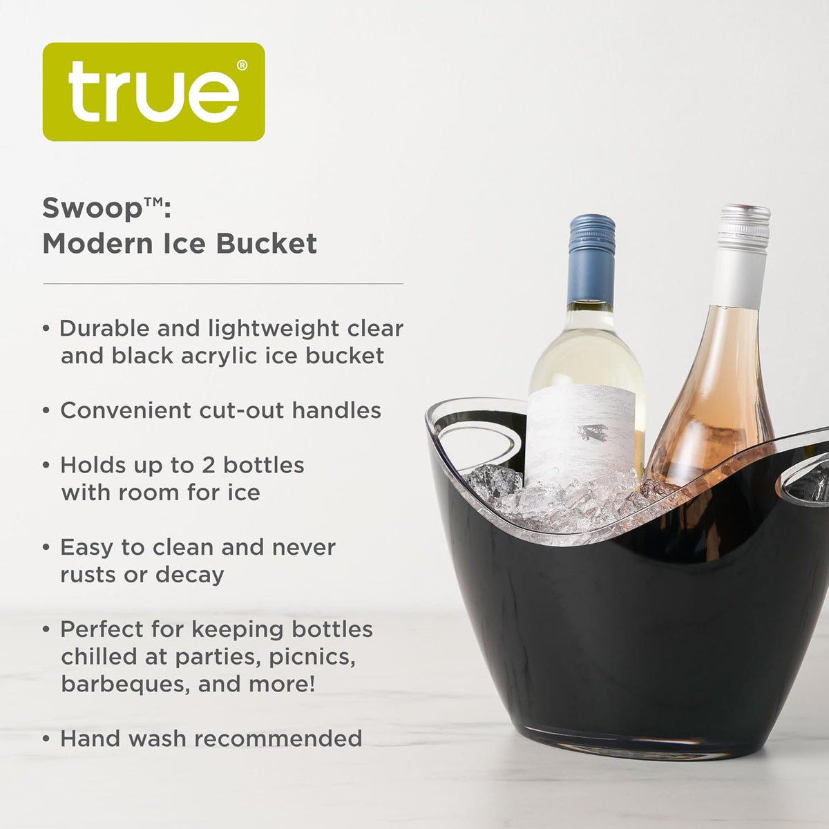 True Modern Wine & Champagne Bucket | Black Ice Beverage Tub - Indoor & Outdoor Great for Parties