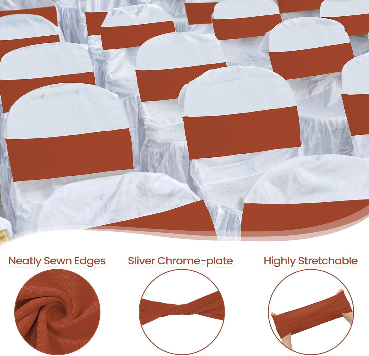 Kinlop 50 Pcs Spandex Chair Sashes Bows Chair Bands Slider Sashes for Covers Elastic Bands Ties
