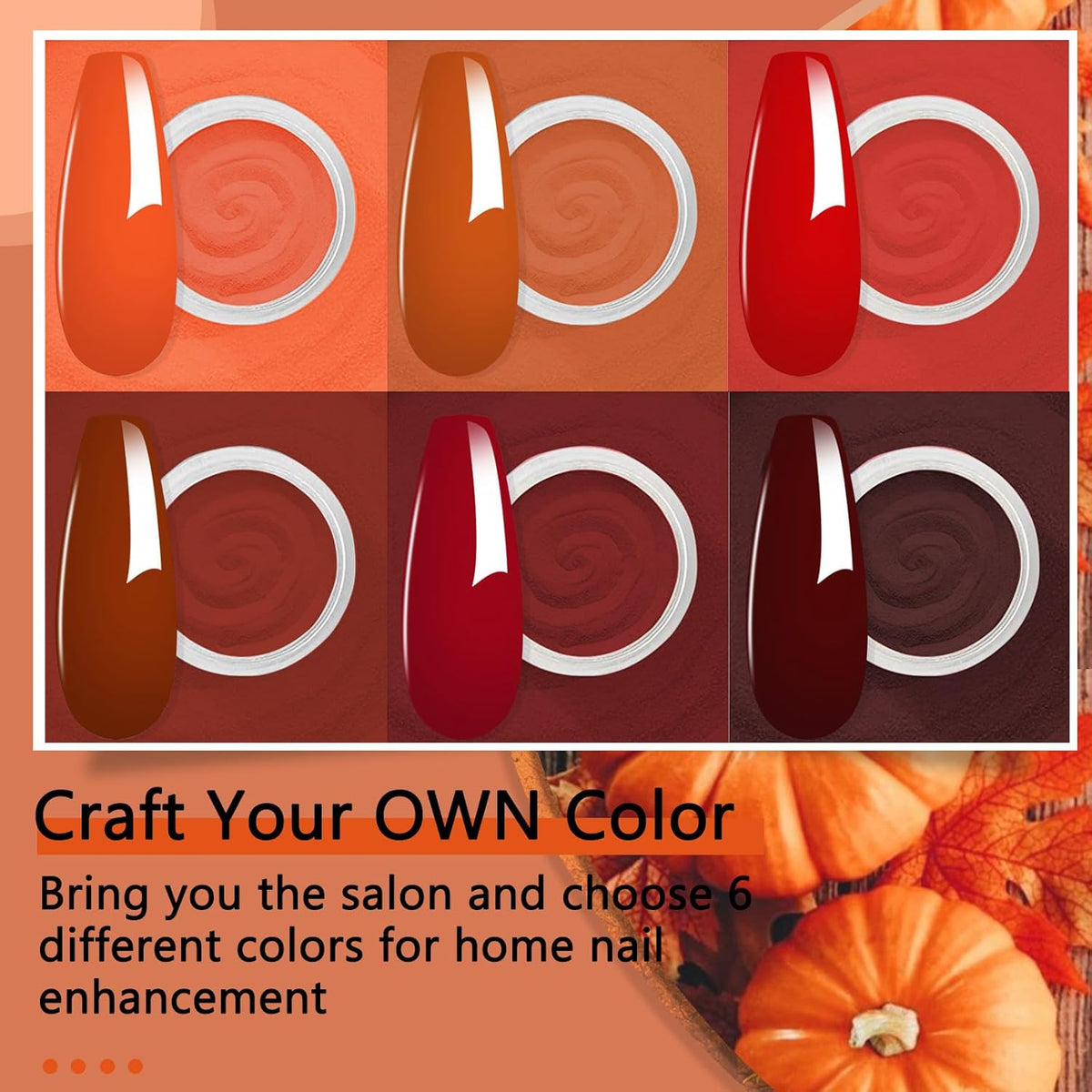 6 Colors Dip Powder Set, Orange Dark Red Wine Christmas Dipping Powder Color Set, Glossy Nail Art