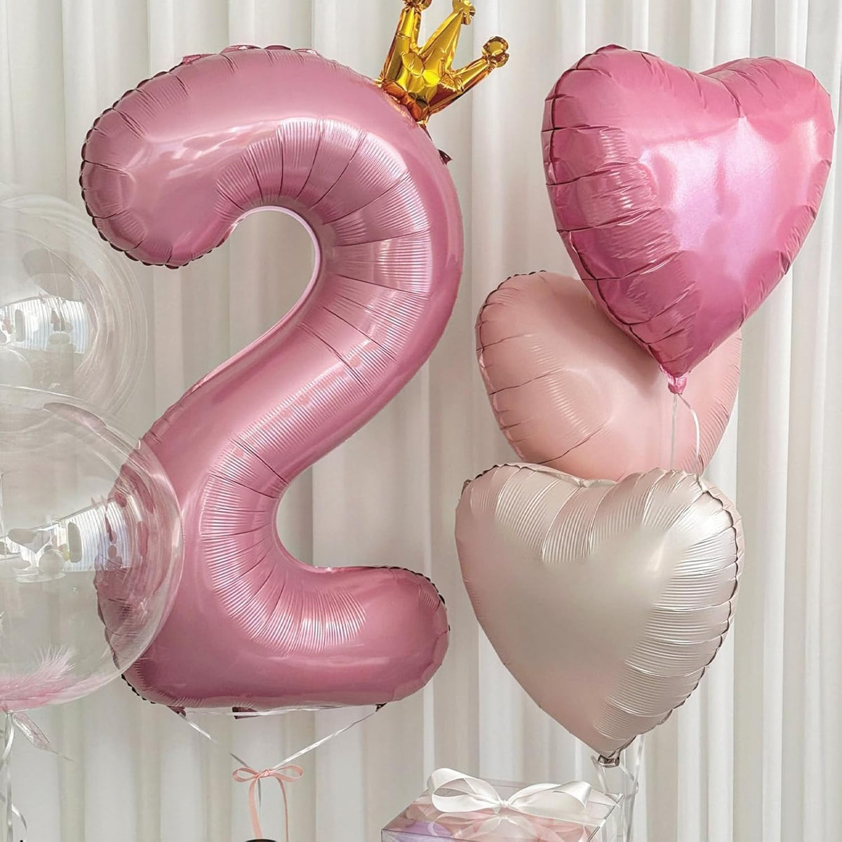 Pink White Heart Balloons,12Pcs Baby Pink Cream Heart Shaped Foil Balloons,18Inch Sand White Helium