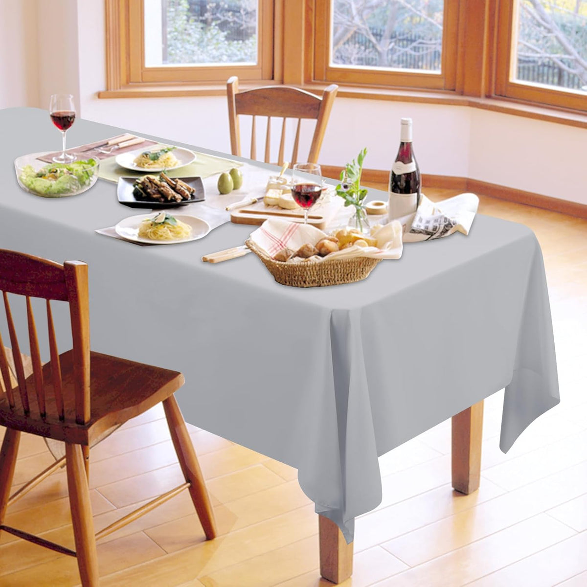 12 Pack Light Grey Tablecloths for Rectangle Tables 60 x 126 Inch Polyester Tablecloth 8 Foot