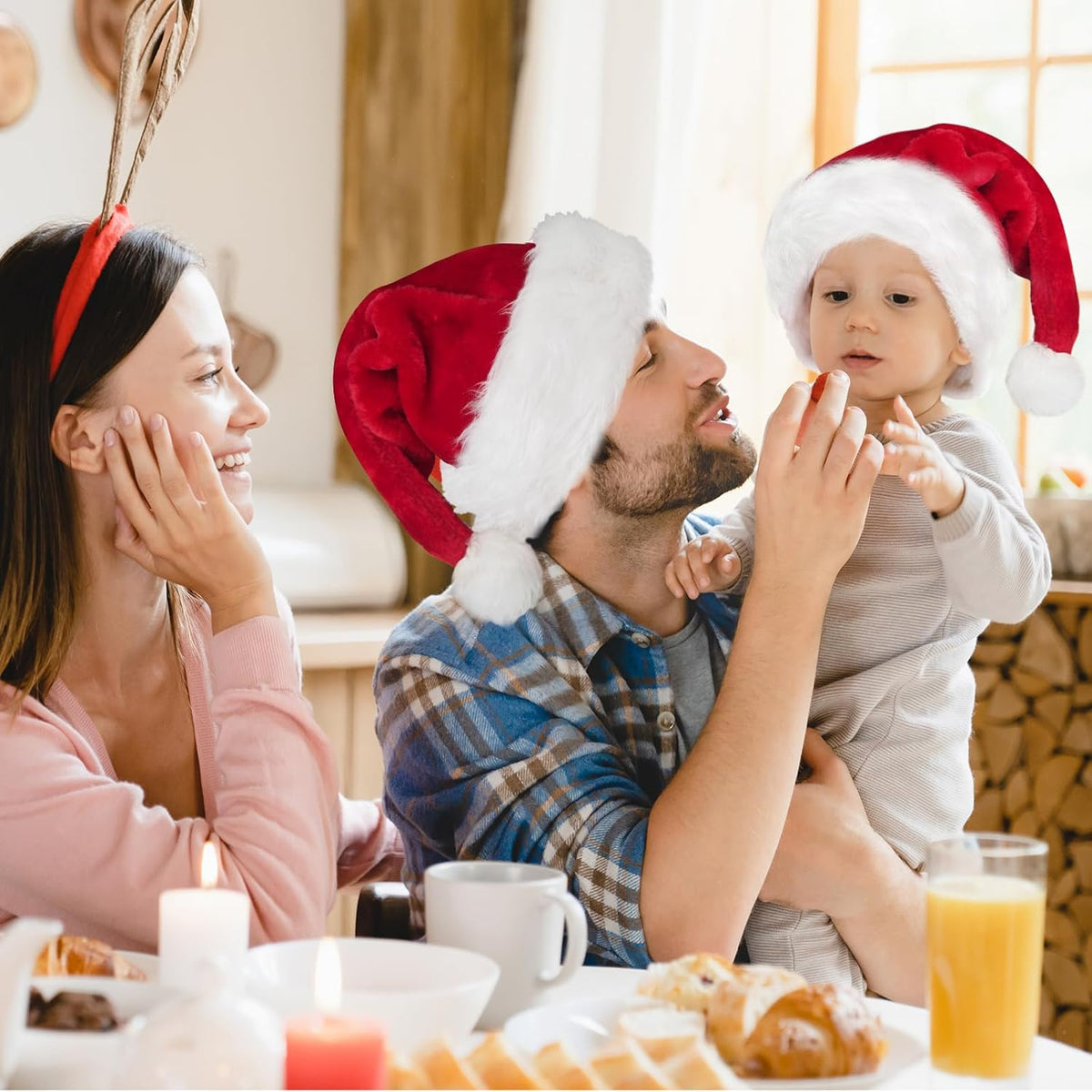 Christmas Hats, Santa Hat for Kids/Baby Unisex Warm Comfort Red Velvet Holiday Xmas Hat for New