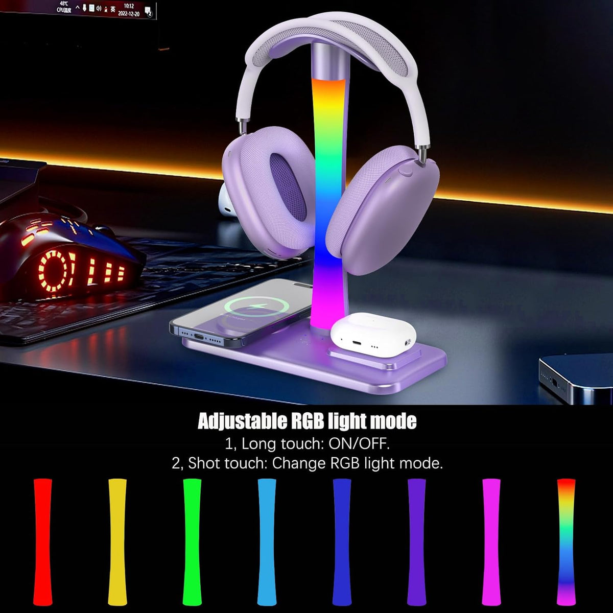 Headphone Stand with Wireless Charger,Gaming Headset Stand with RGB Light Mode,Airpod Max Stander