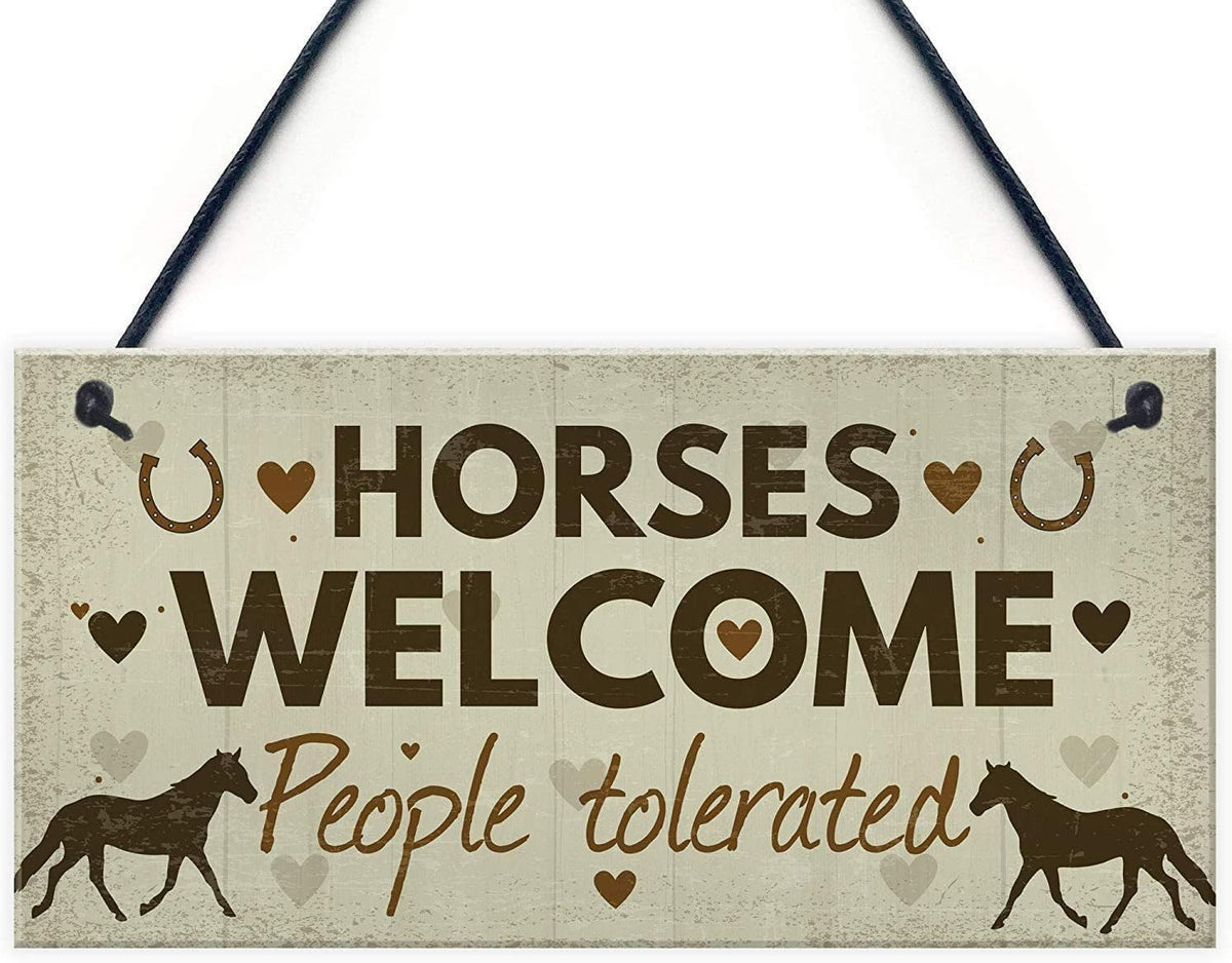 Rustic Wooden Signs Horse Welcome Wood Signs Hanging Plaque Gifts Sign Wall Art Decor Kitchen Cafe