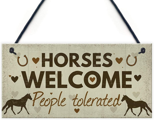 Rustic Wooden Signs Horse Welcome Wood Signs Hanging Plaque Gifts Sign Wall Art Decor Kitchen Cafe
