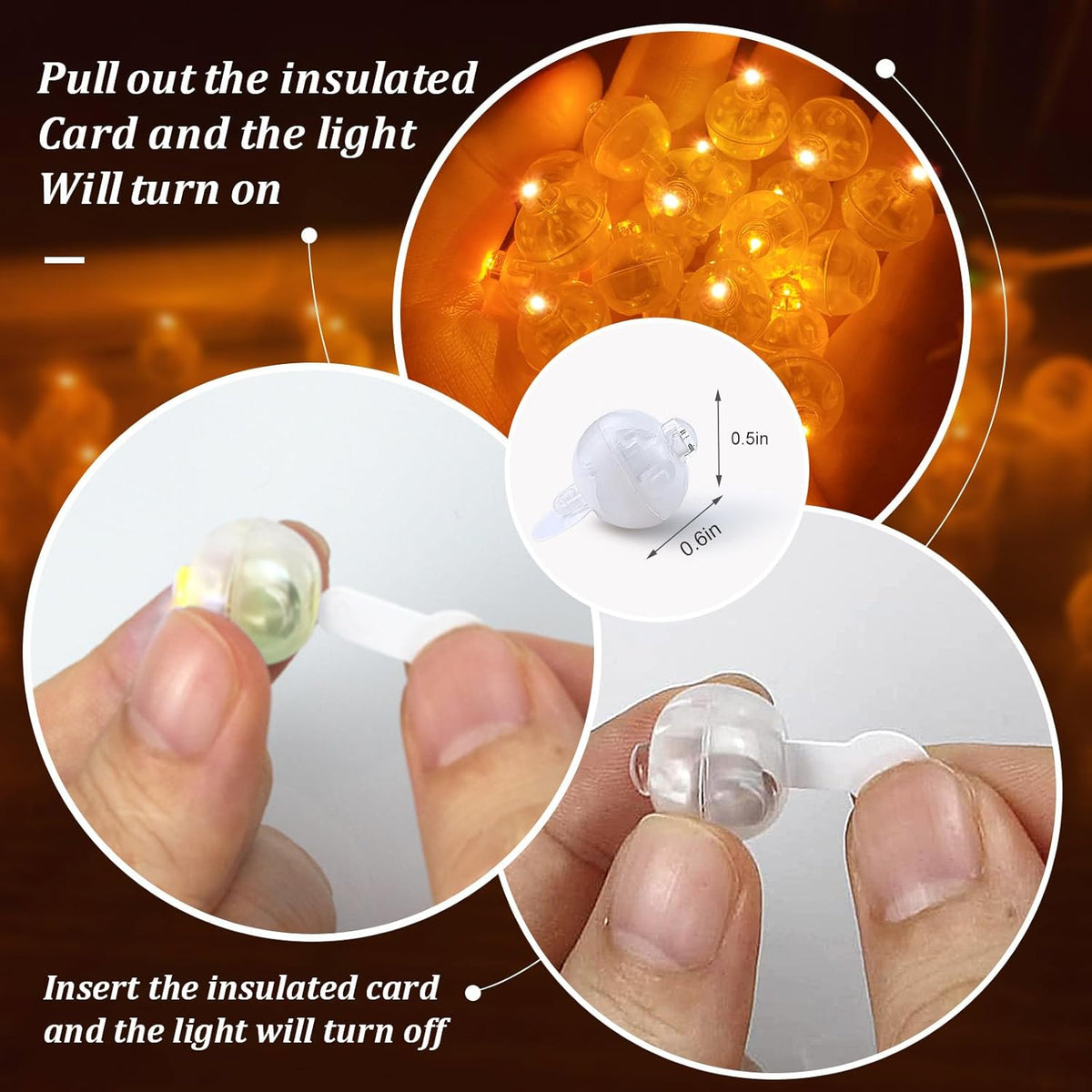50pcs LED Orange Balloon Light Mini Tiny LED Light, Small Round Led Ball Lamp for Paper Lantern