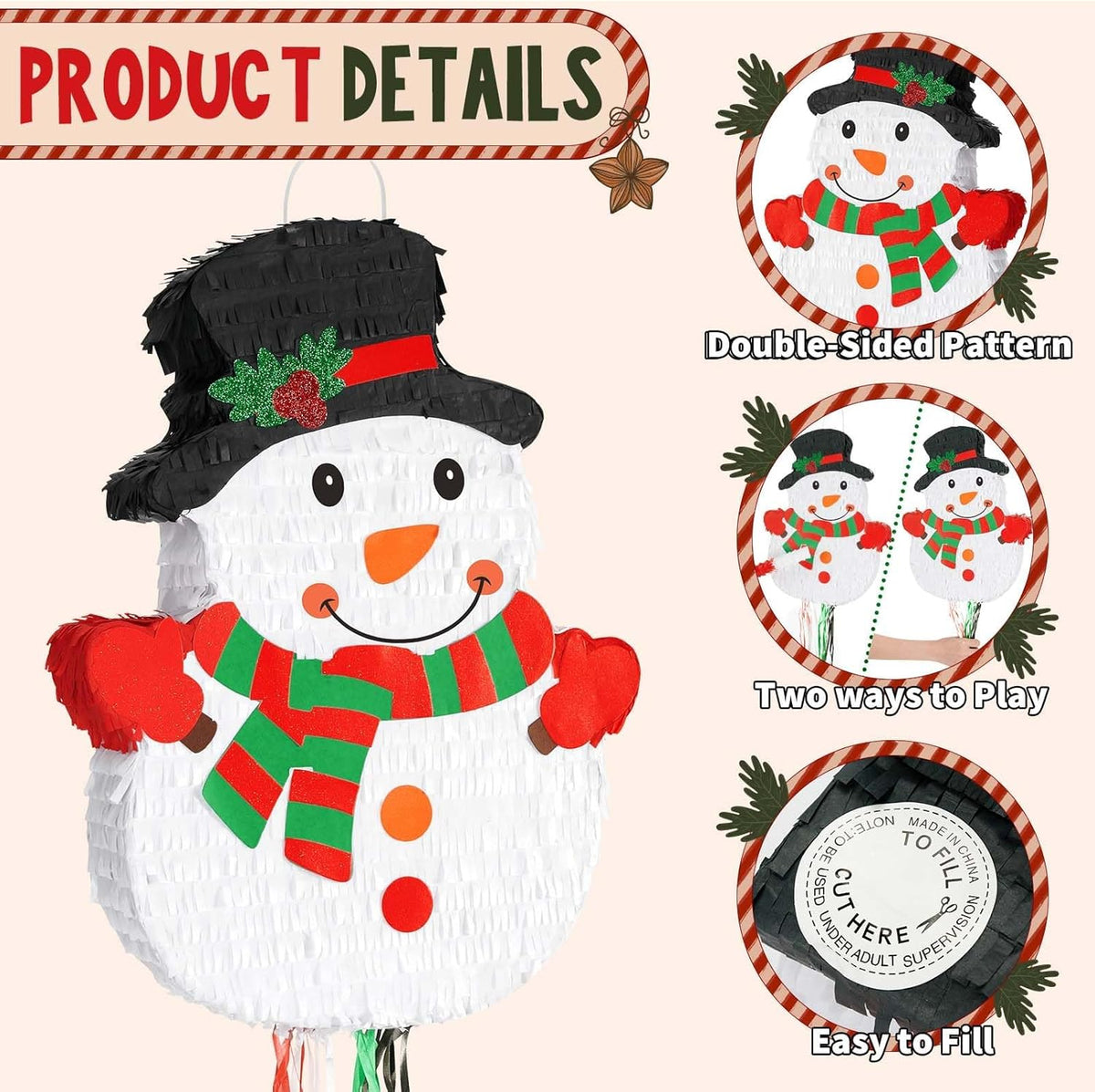 WERNNSAI Christmas Snowman Pinata - Christmas Decorations Snowman Party Game for Kids Merry Xmas