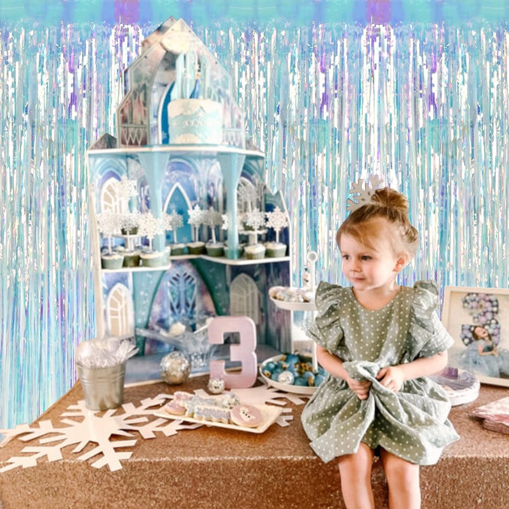 BEISHIDA 2 Pcs Door Streamers Curtain Iridescent Streamers Baby Shower Party Streamers Backdrop