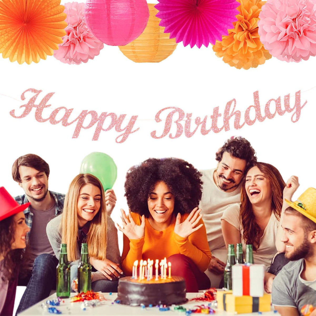 Hot-Pink Orange 21st Happy-Birthday Party-Decorations - 31pcs Sweet 16 18th Women Girls Paper