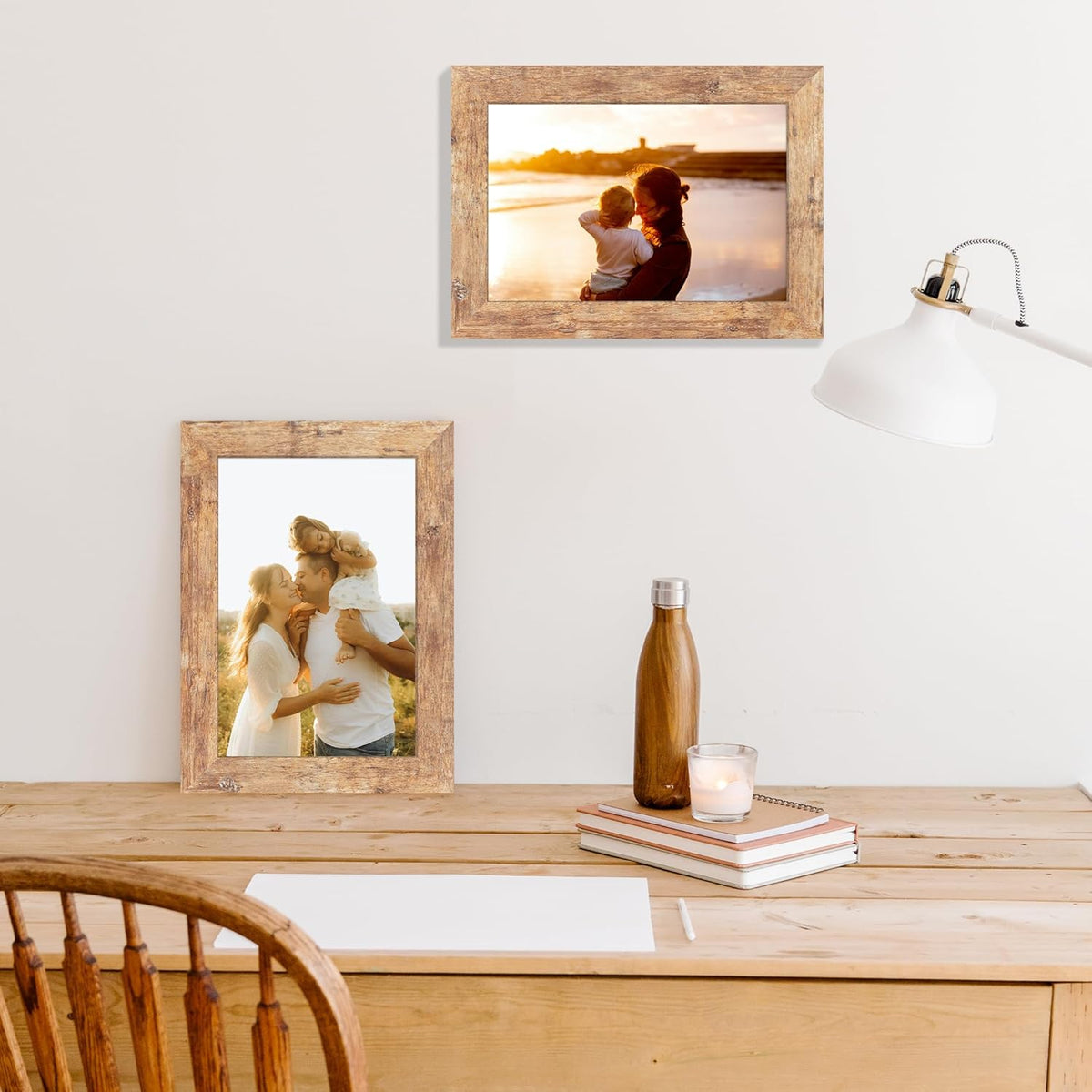 6x9 Picture Frame Set of 4, High Definition Real Glass Rustic Brown Frame, 6 x 9 Wood Photo Frames