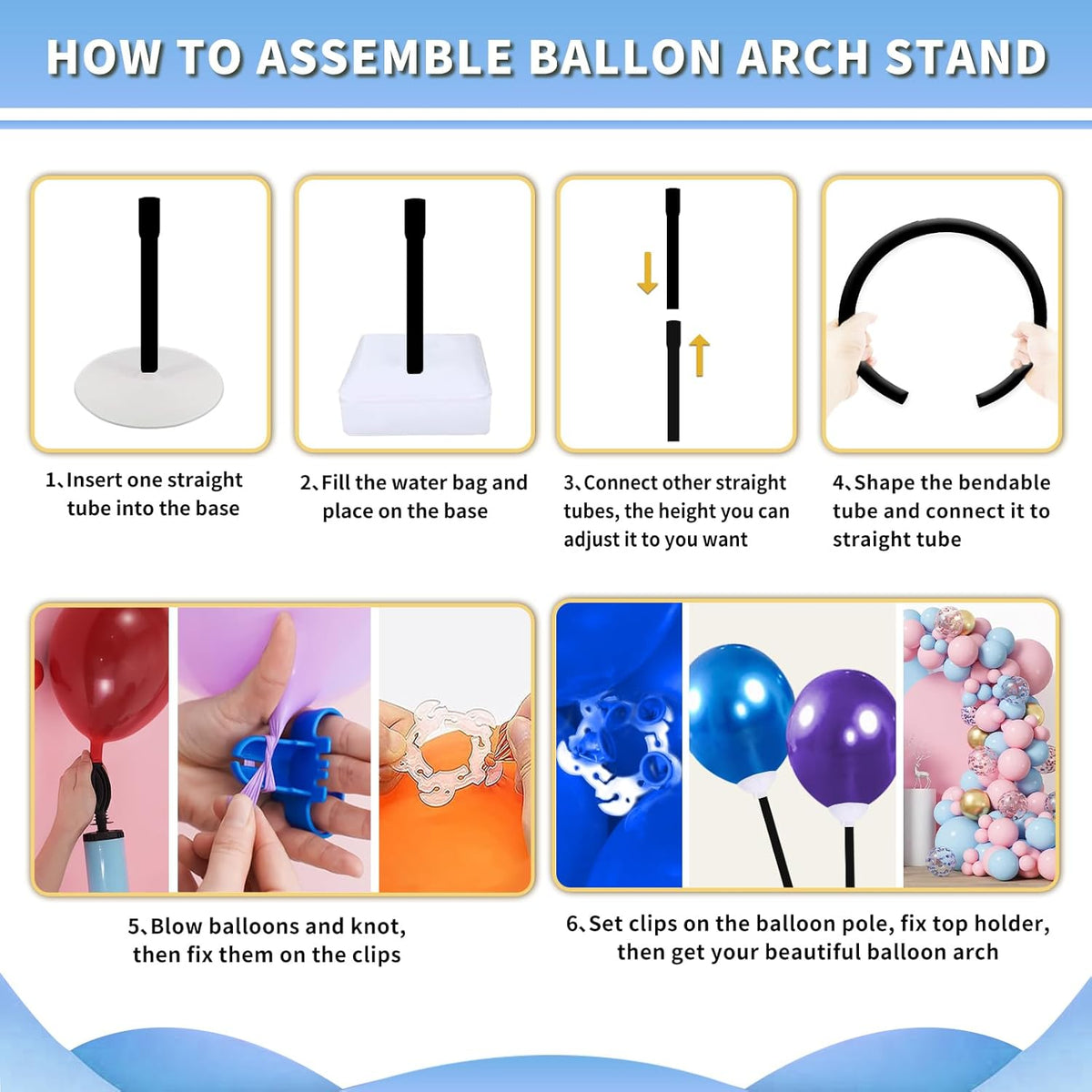 Balloon Arch Kit - Bendable 8.2FT & 6FT Balloon Arch Stand with Base and Manual Pump, Versatile