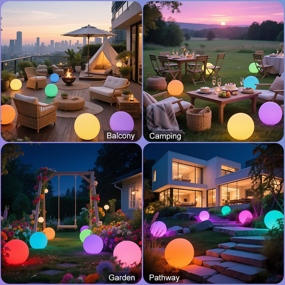 12-in LED Globe Orb Lamp, Dimmable RGB Color Changing Glowing Orb Lights Rechargeable Glowing LED