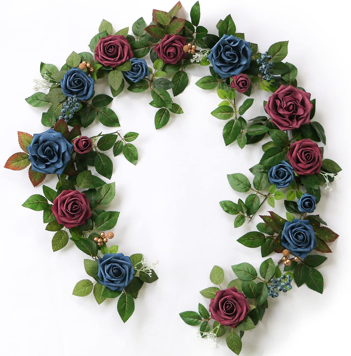 PONATIA 5FT Handcrafted Artificial Rose Flower Garland, Burgundy Flower Garland for Wedding