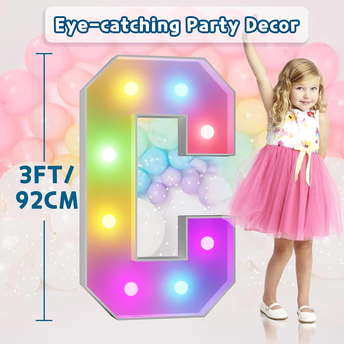 imprsv 3FT Colorful Marquee Light Up Letters C, 18 Color Light Up Alphabet Sign with Remote, Baby &