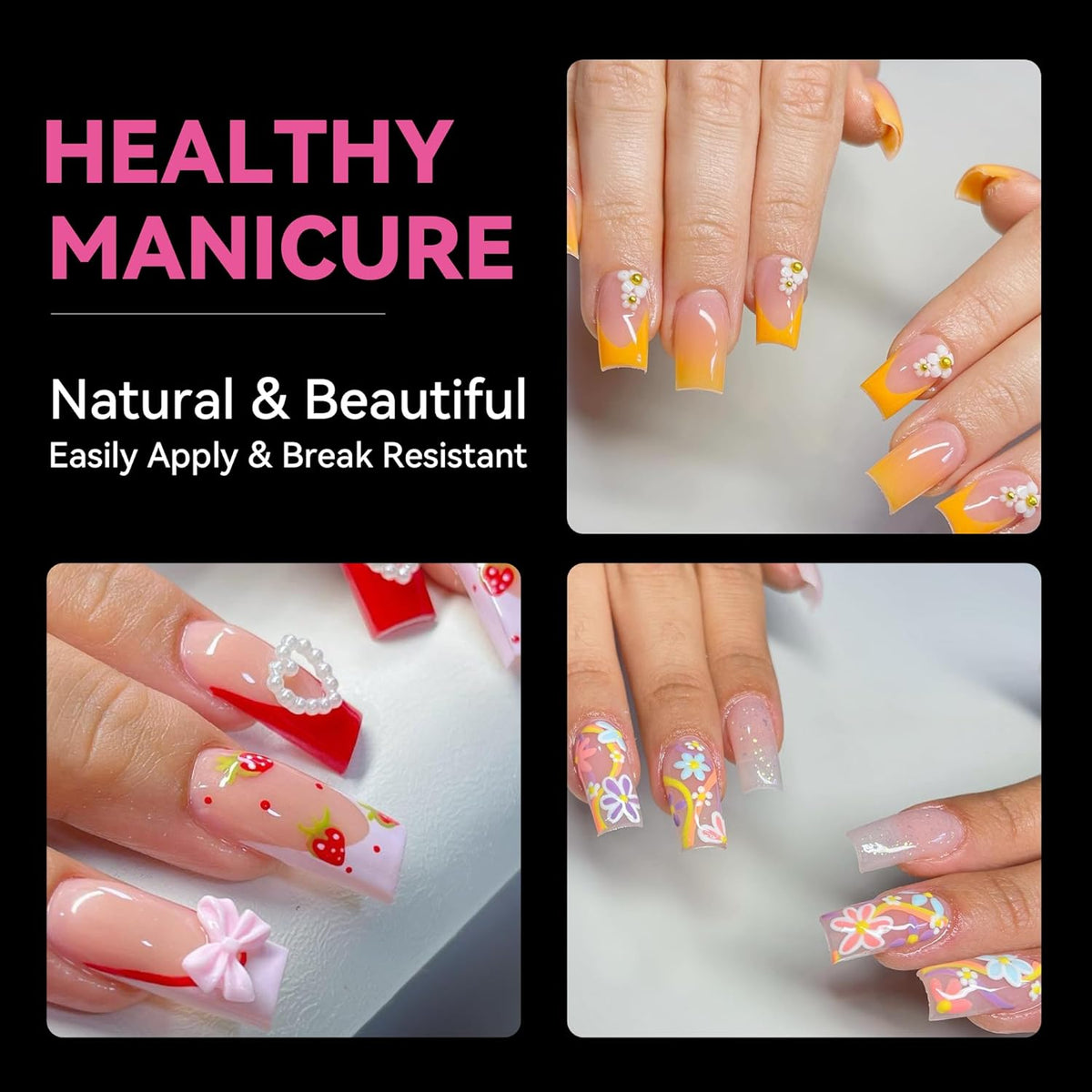 UNA GELLA No C Curve Medium Square Nail Tips 216 Pcs Pre-file Half Cover Straight Square Gel Nail