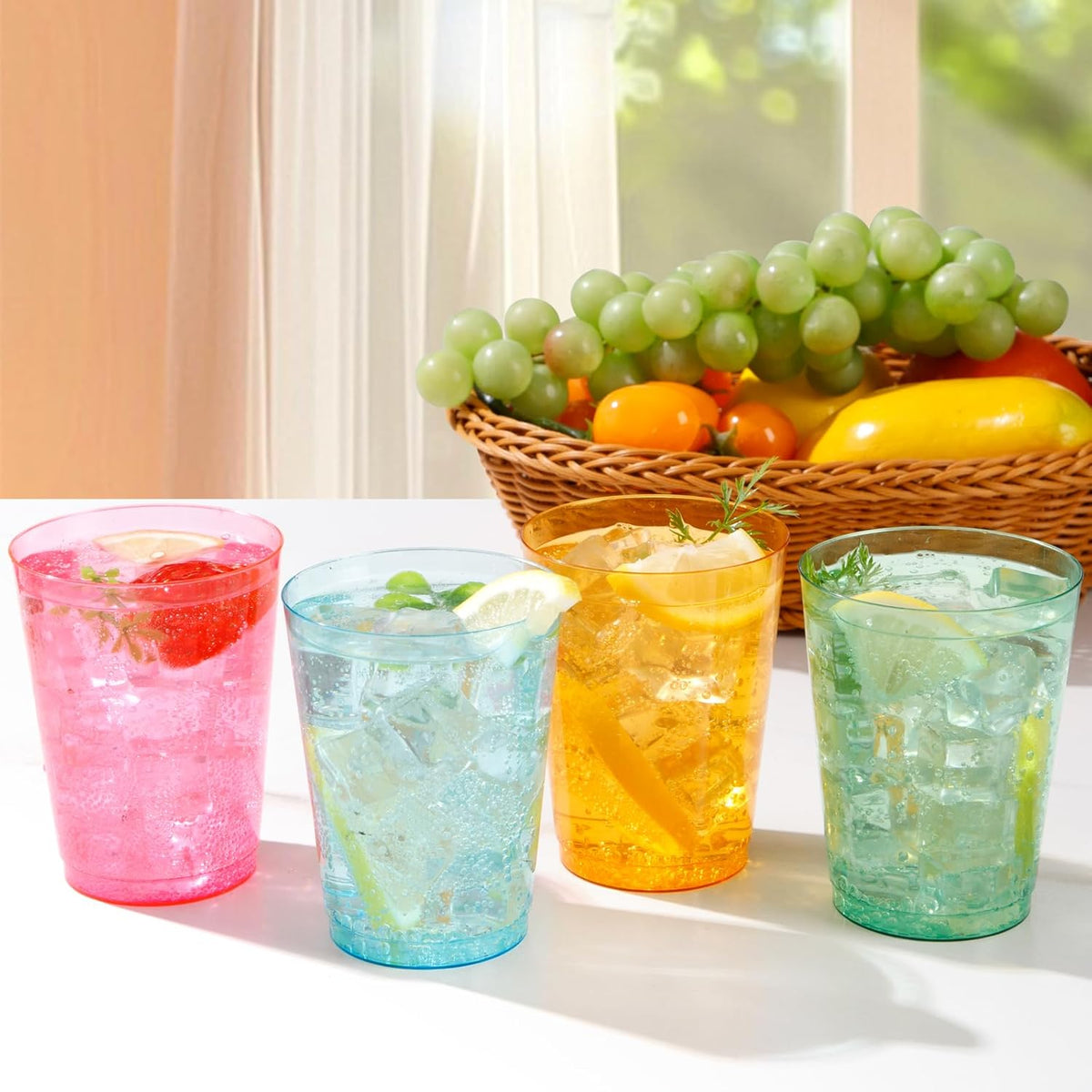 DaYammi 100 Pack Colorful Plastic Cups 10 Oz Disposable Cups Neon Glowing Plastic Party Cup