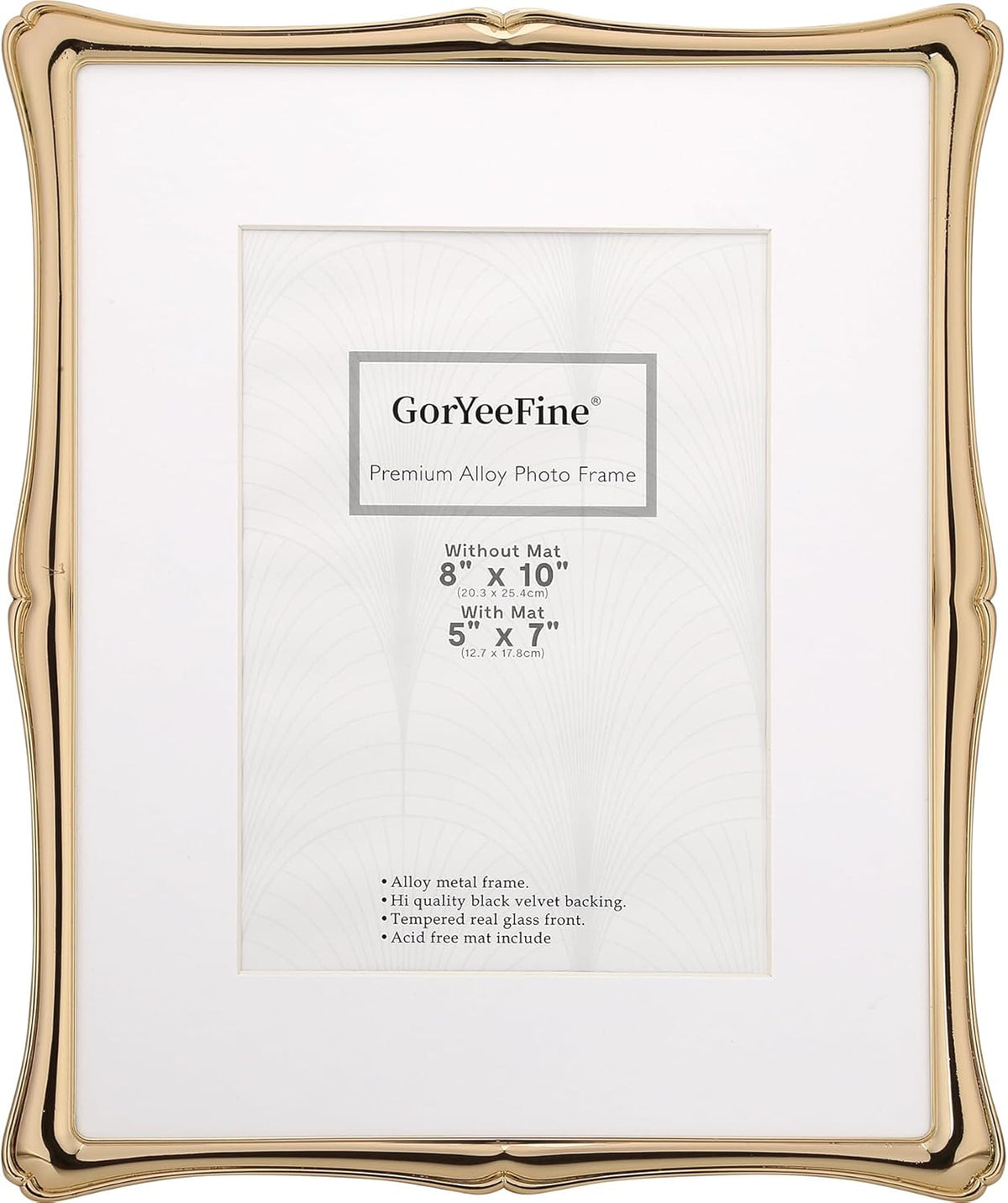 8 x 10'' Premium Alloy Gold Photo Frame with Acid Free 5x7'' Mat - High-End Décor Metal Frames