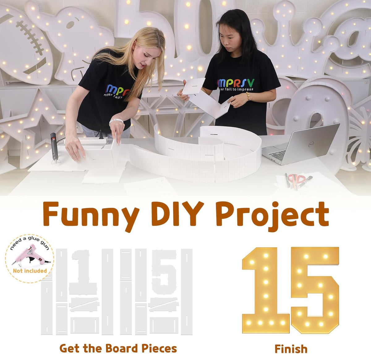 imprsv 4FT Light Up Numbers, Marquee Numbers 15th Birthday Decorations for Girls Boys, Large Light