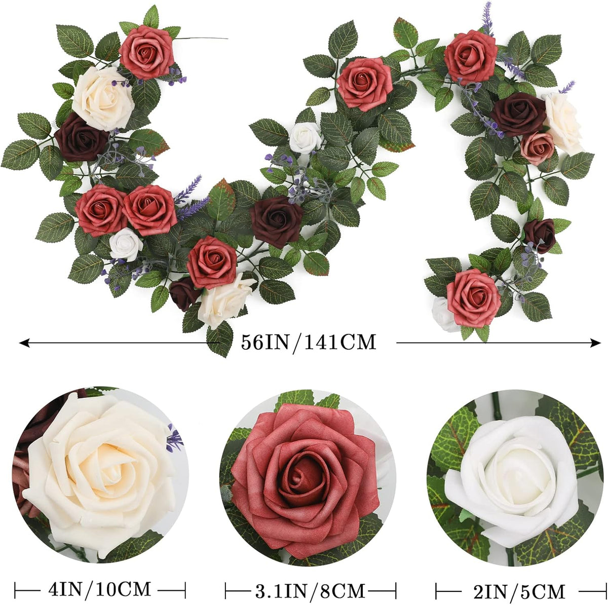 5FT Artificial Rose Flower Burgundy Fake Floral Garland for Wedding Ceremony Backdrop Arch Flowers