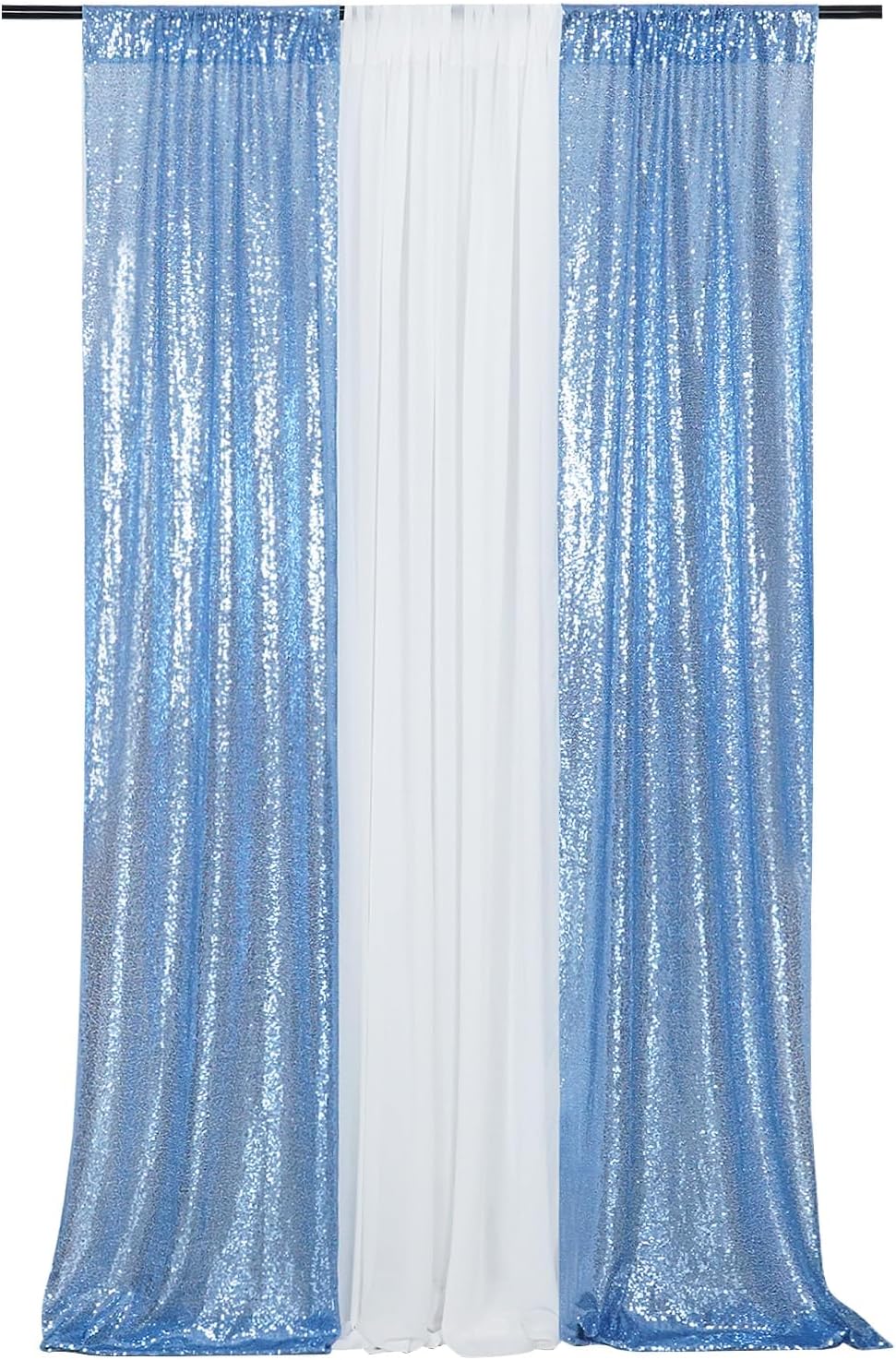 Poise3EHome 2ft x 8ft Baby Blue Sequin Backdrop Curtains 2 Panels Photography Backdrop for Party