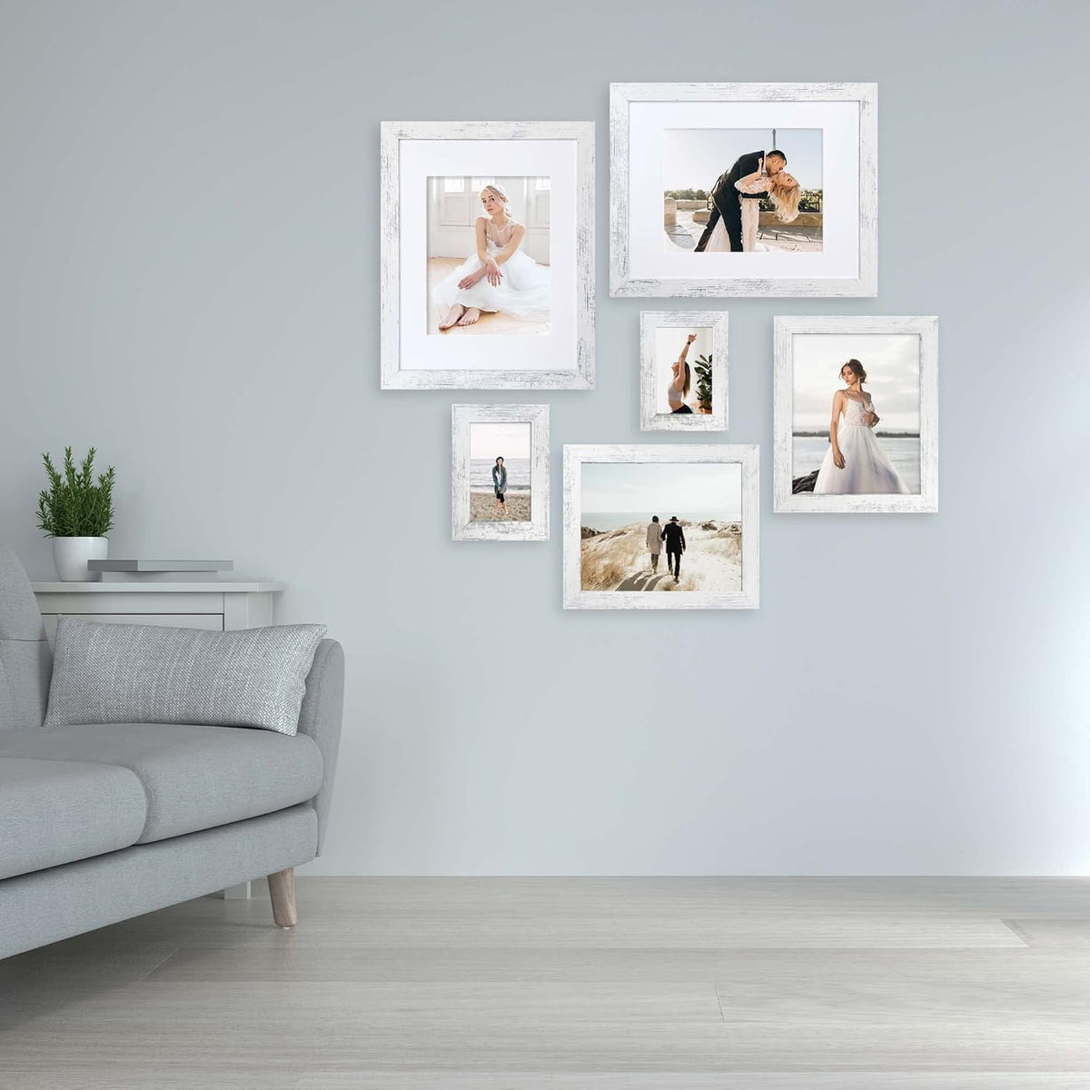 5x7 Picture Frame Set of 4, High Definition Glass Distressed White Frame, 5 x 7 Wood Photo Frames