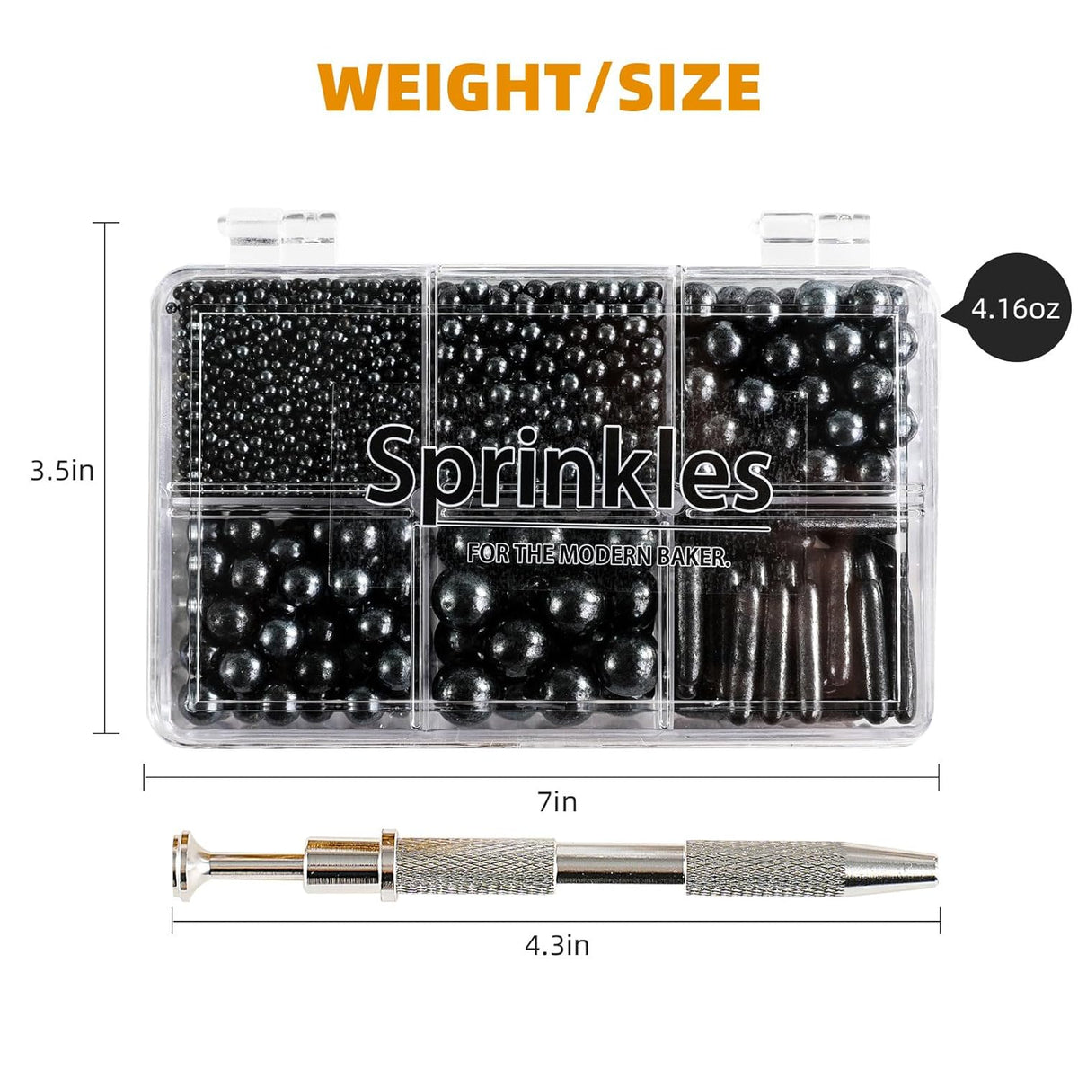 Kasvan Black Mix Sugar Sprinkles - Edible Candy Pearls with 4-Claw Sprinkle Pen,118g/4.16 Oz, Gift