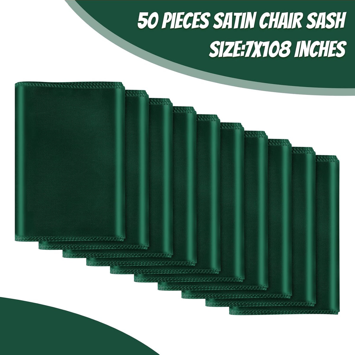 50 PCS Forest Green Satin Chair Sashes Bows Universal Chair Ribbon Ties Back Sash for Wedding Party