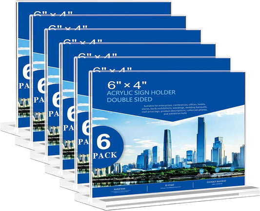 Acrylic Sign Holder 6x4 - 6 Pack Clear Tabletop Sign Holder Horizontal Plastic Picture Frames