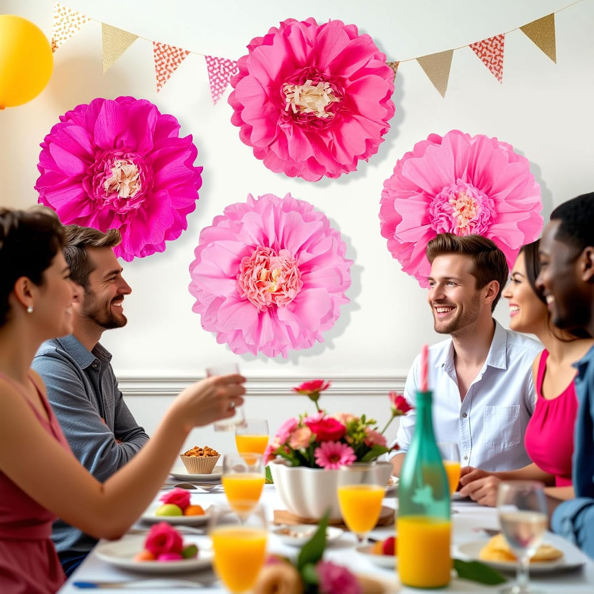 SUNBEAUTY 20" Giant Hot Pink Tissue Paper Flowers - 4 PCS Large Crepe Tissue Fiesta Flowers Party