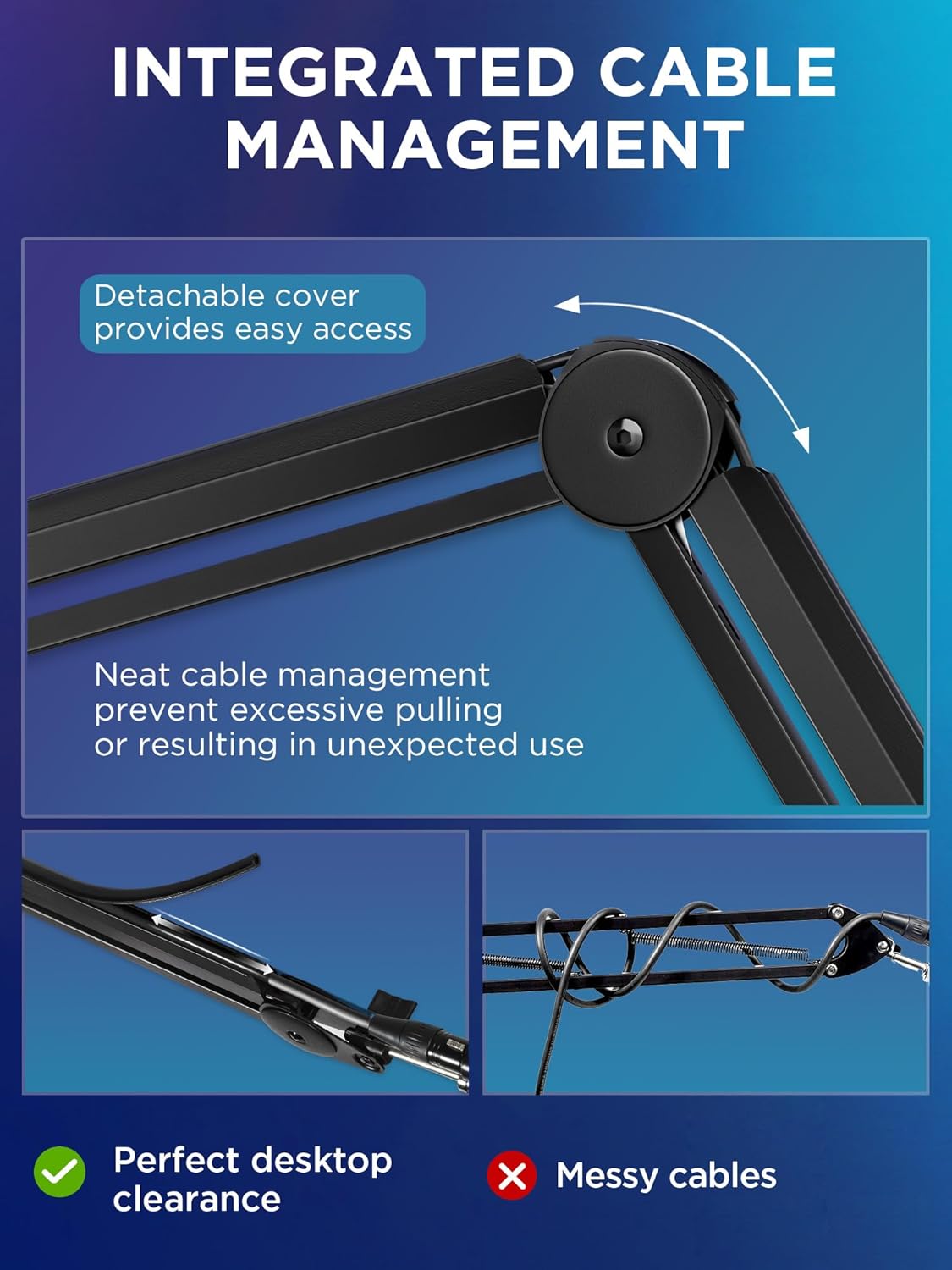 InnoGear Mic Boom Arm Microphone Stand Cable Management for Blue Yeti FIFINE AM8 K669B HyperX