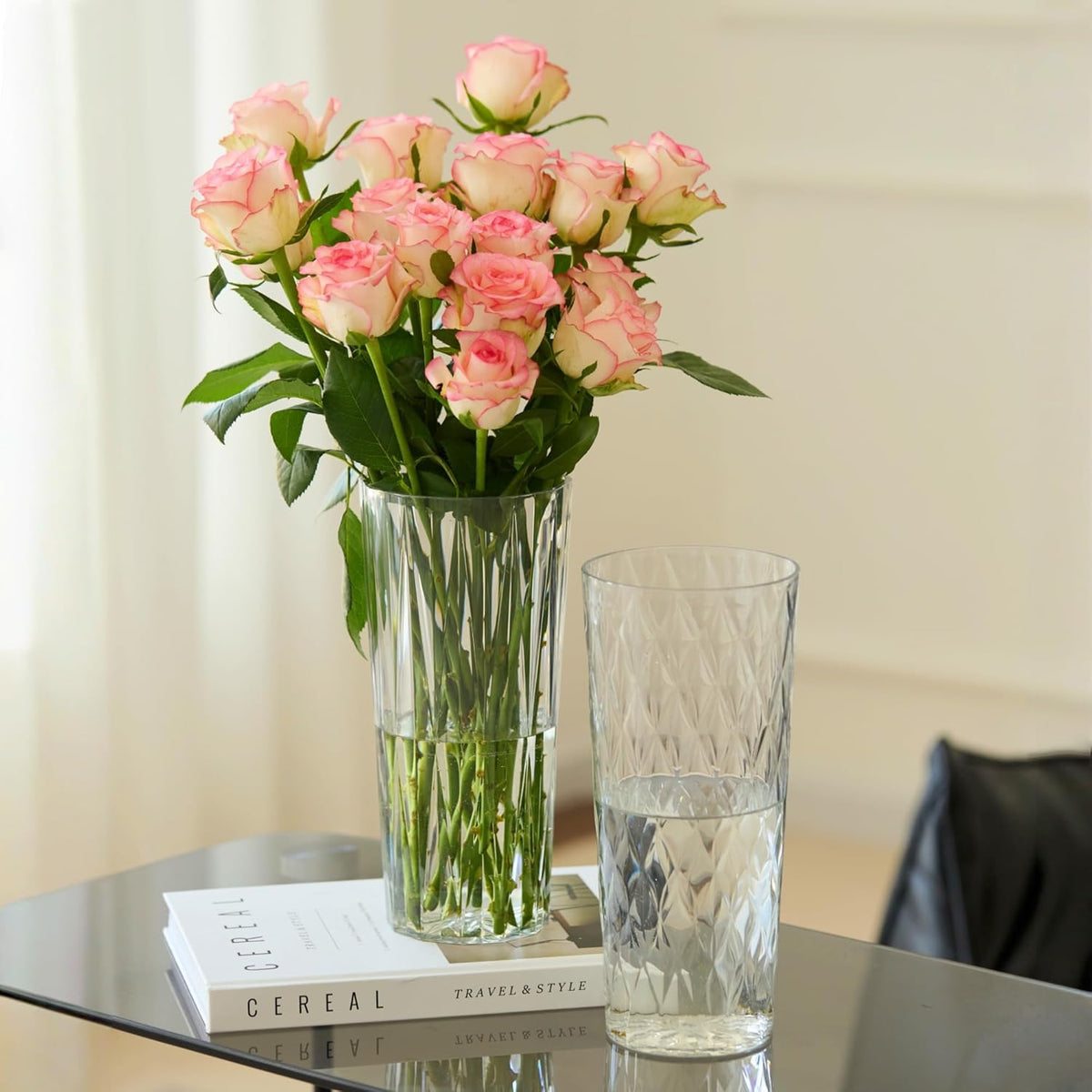 2 Clear Crystal Plastic Flower Vase, 10.2" Acrylic Rose Bouquet Vases for Home Decor Centerpieces