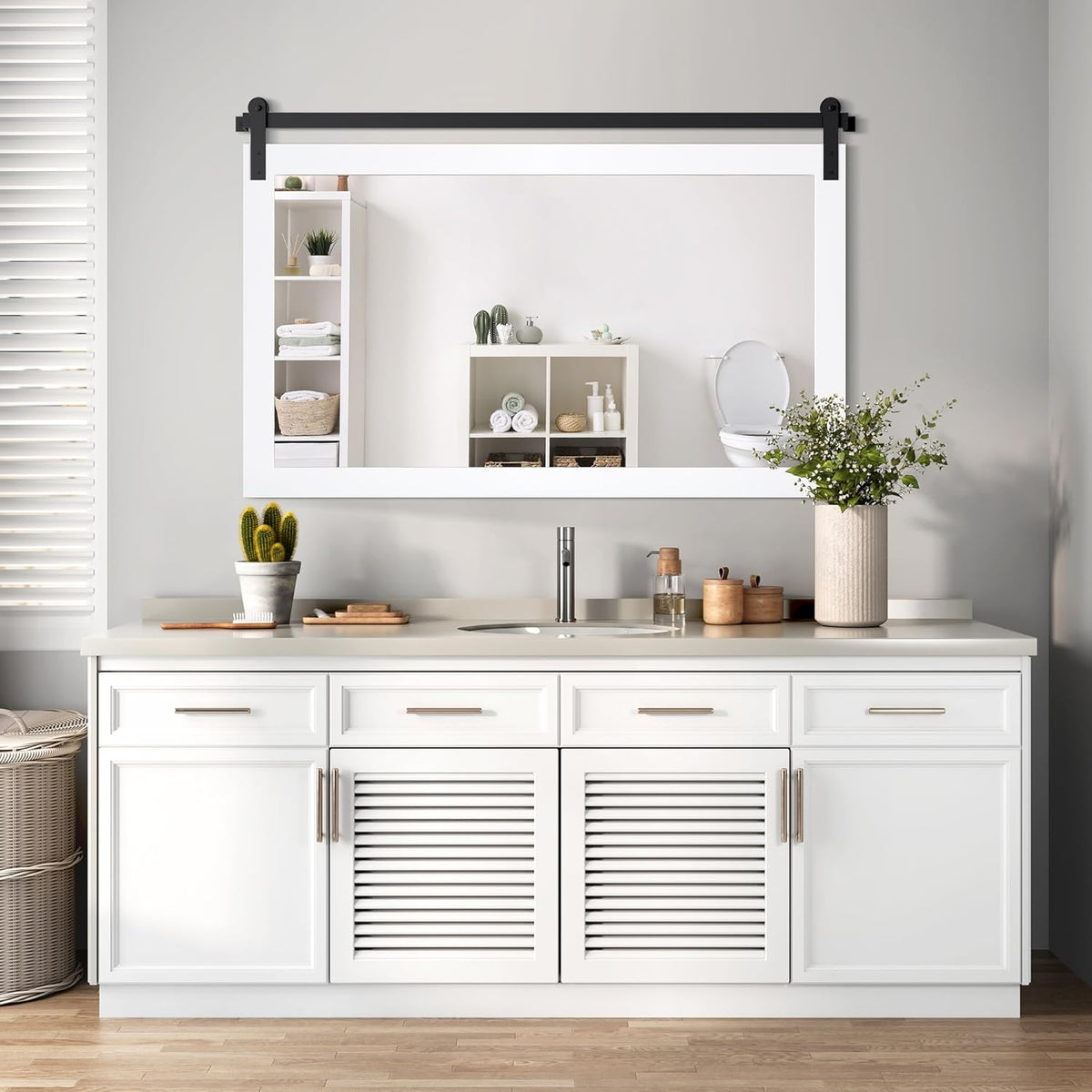 COGOOD Farmhouse Bathroom Mirror - 49 x 30 Large Rectangle Barn Door Mirror for Vanity, Bedroom