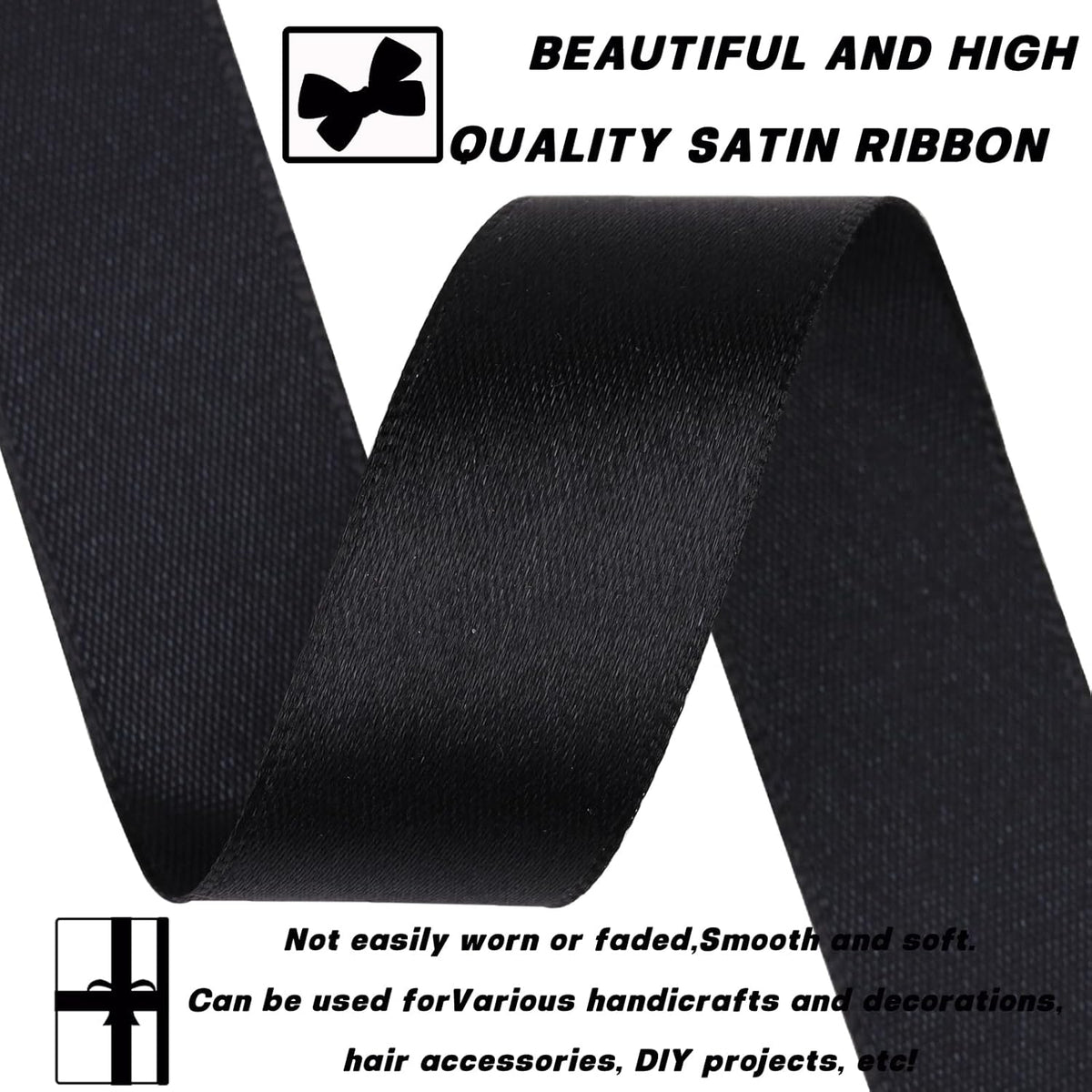 Black 7/8 Inch 60 Yards Satin Craft Ribbon - Single Face Polyester Ribbon for Handmade Roses, Gift