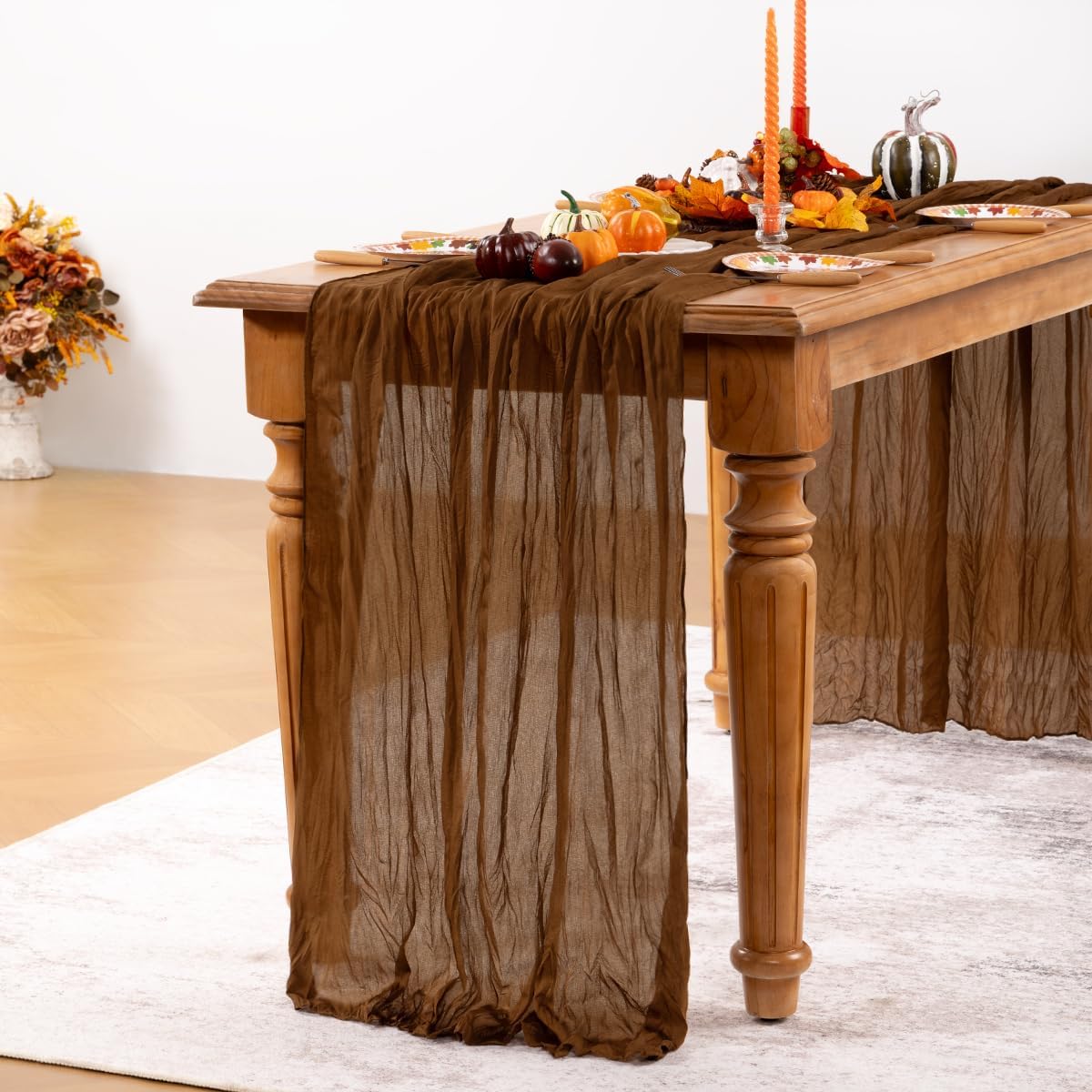 Brown Cheesecloth Table Runner Tan 4 Pack Fall Table Runners Boho Gauze 120 Inches Marron Cheese