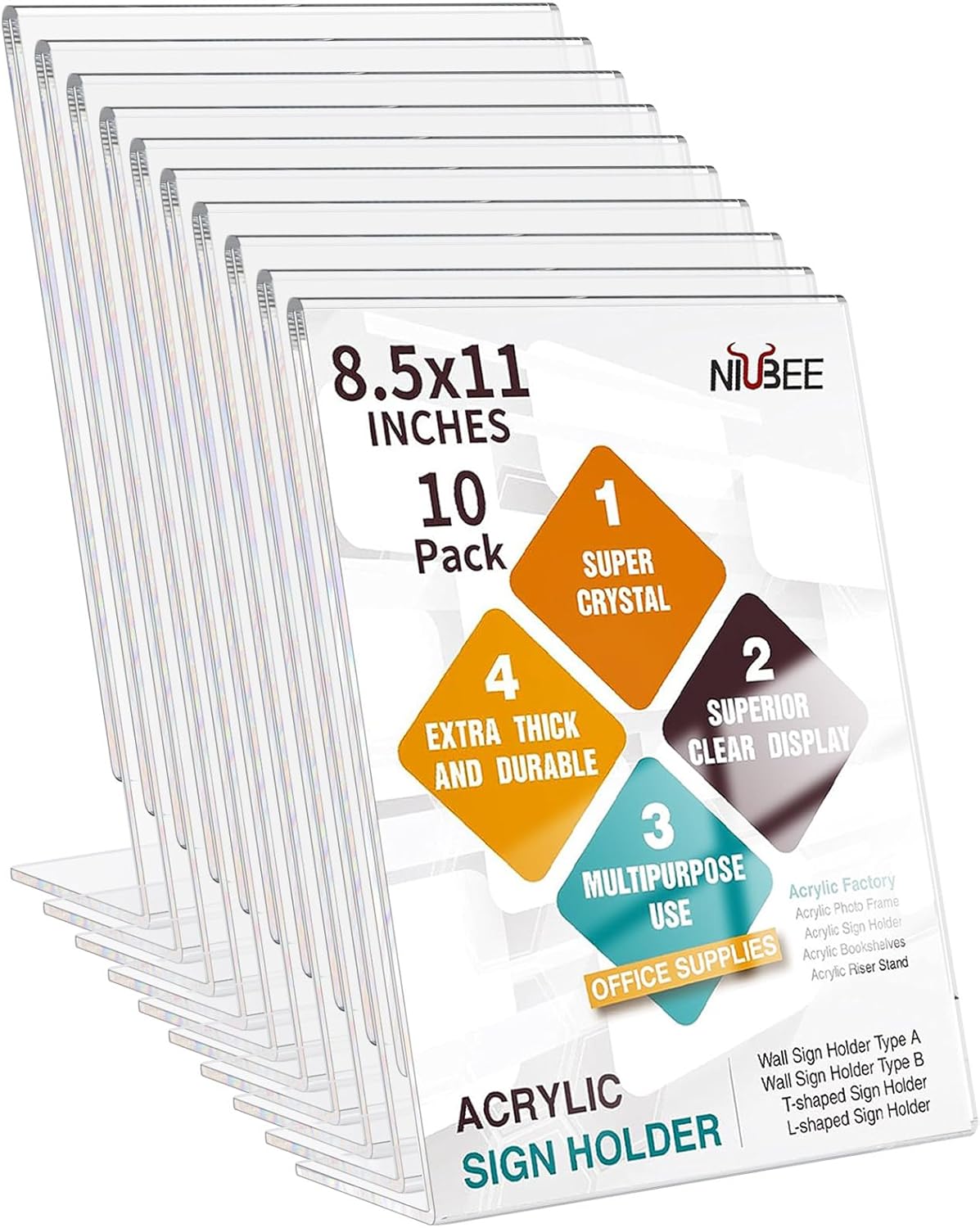 NIUBEE Acrylic Sign Holder 8.5 x 11 Inches Slanted Back, Clear Plastic Sign Holder Paper Display