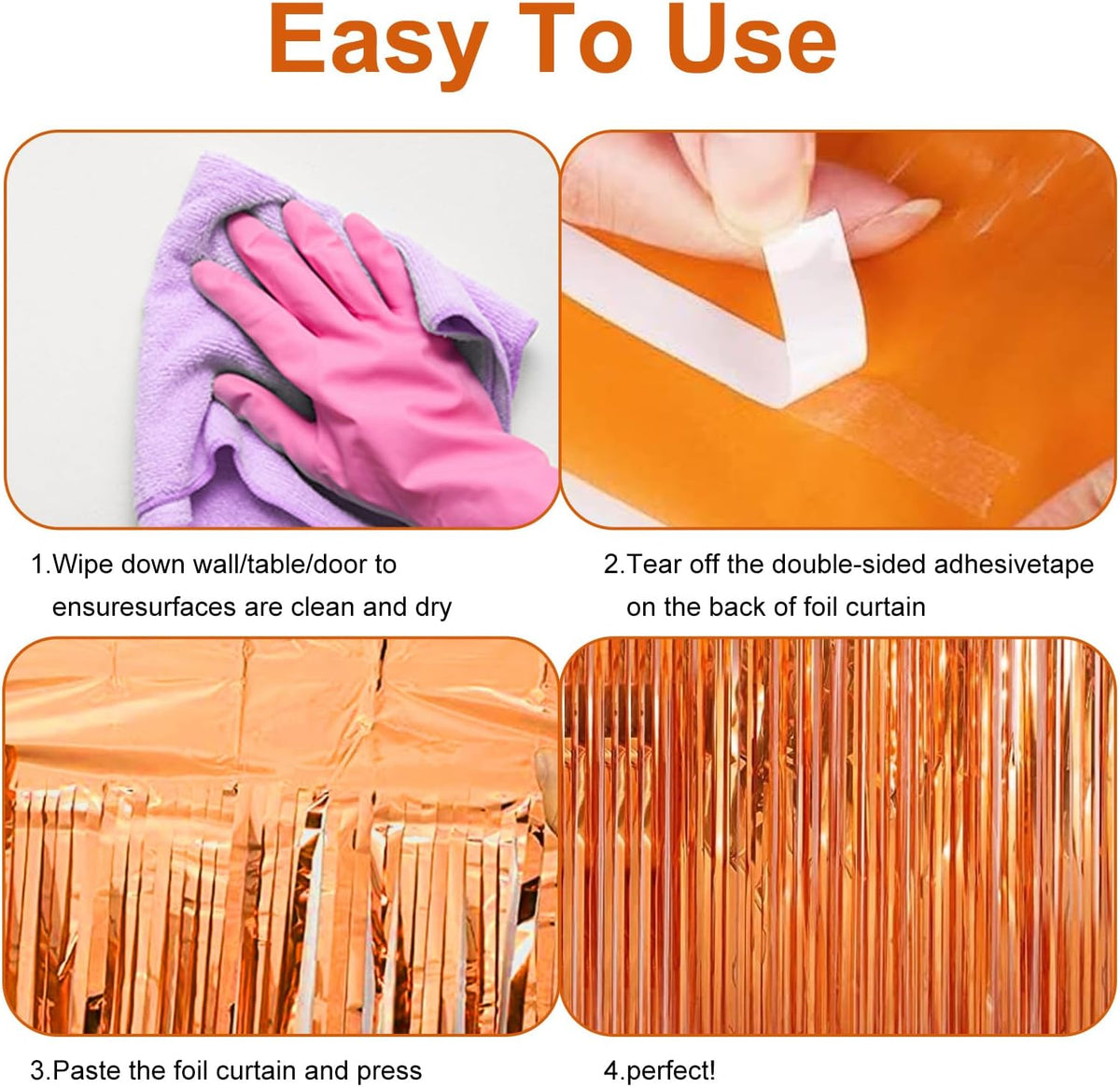 2 Pack 3.28 ft x 6.56 ft Orange Tinsel Curtain Party Backdrop Decorations, Metallic Foil Fringe
