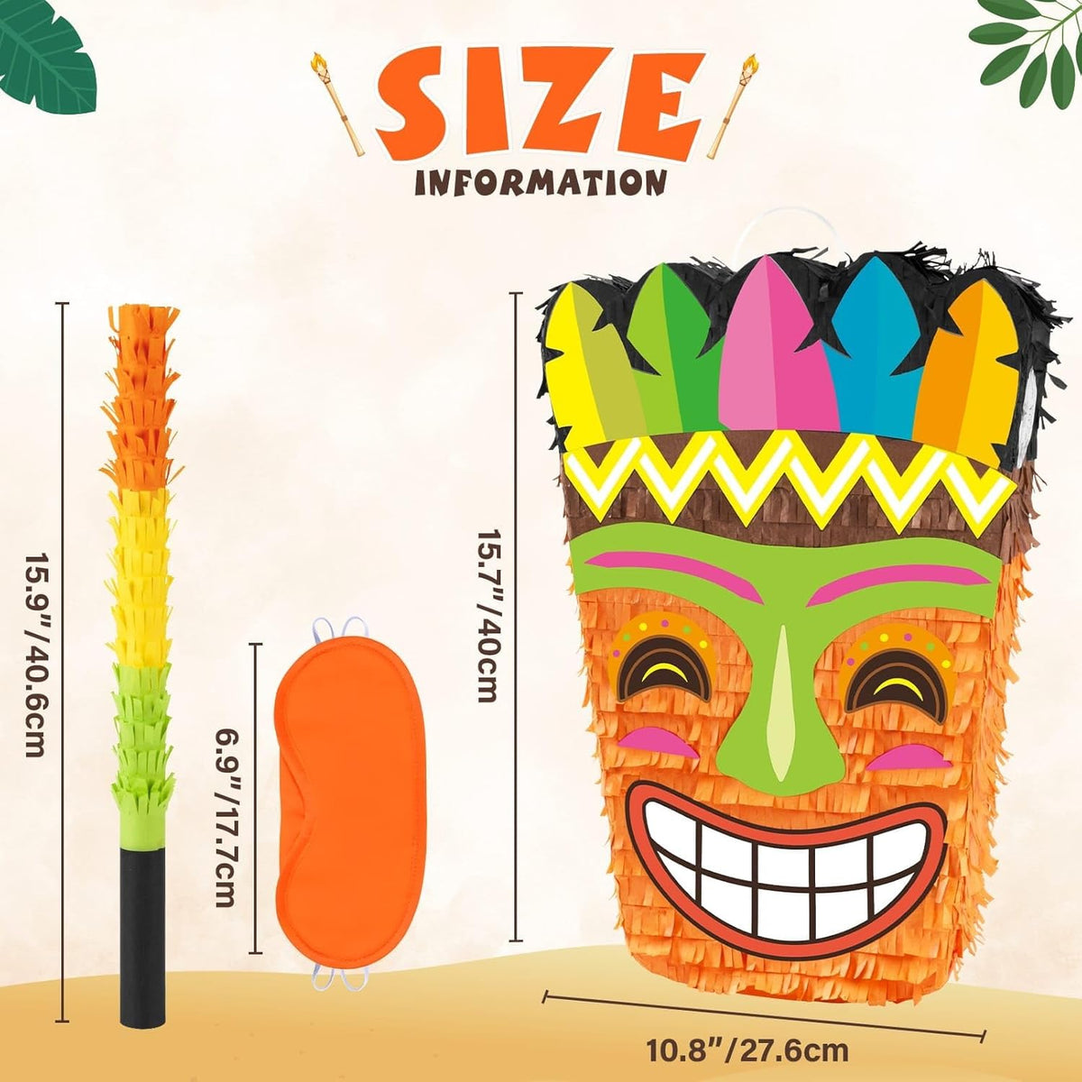 WERNNSAI Tiki Piñata -Tropical Hawaii Piñata with Blindfold and Bat for Girls Boys Kids Piñata